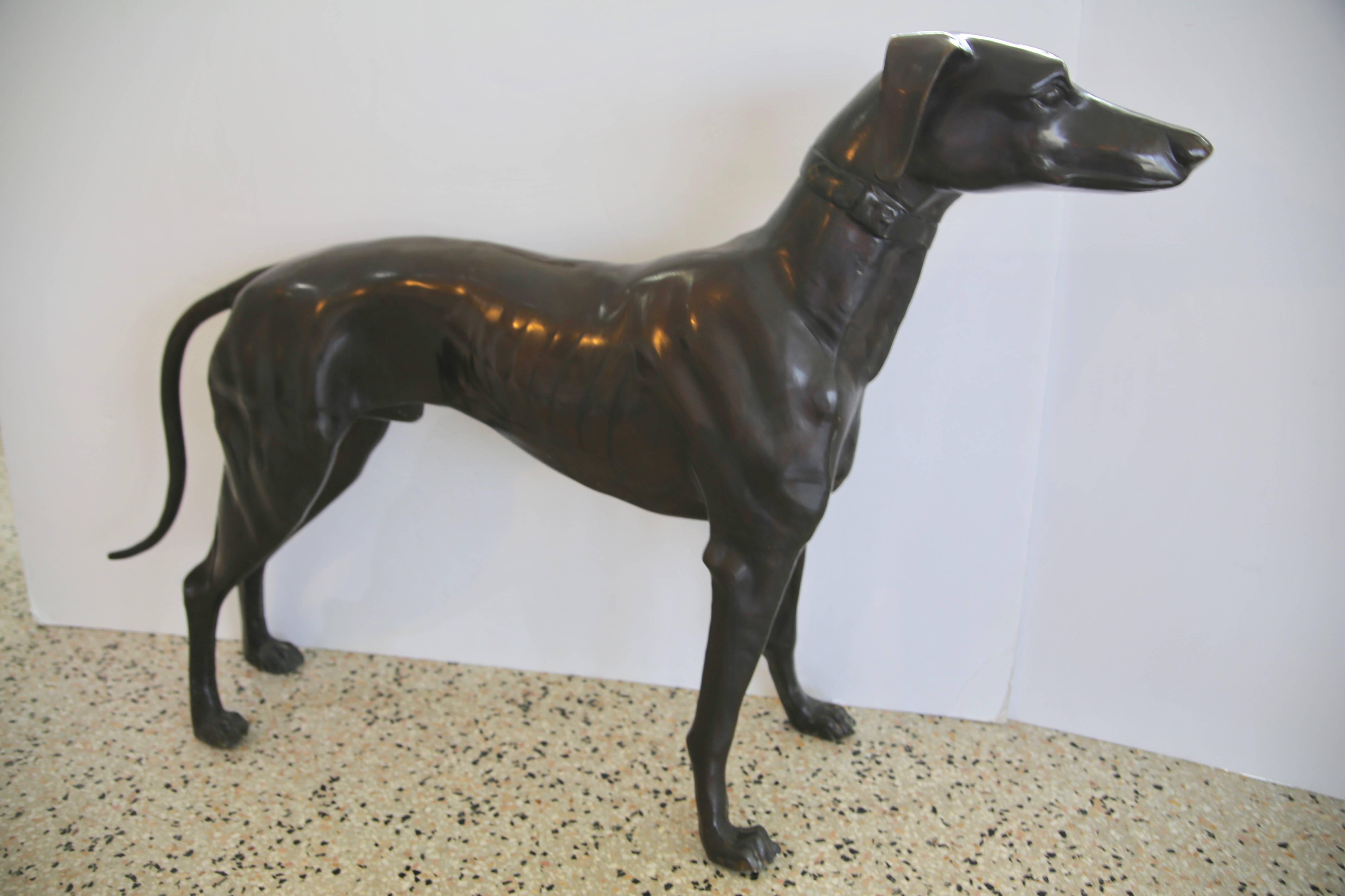 Pair of Life Size Bronze Greyhound Sculptures In Good Condition In West Palm Beach, FL