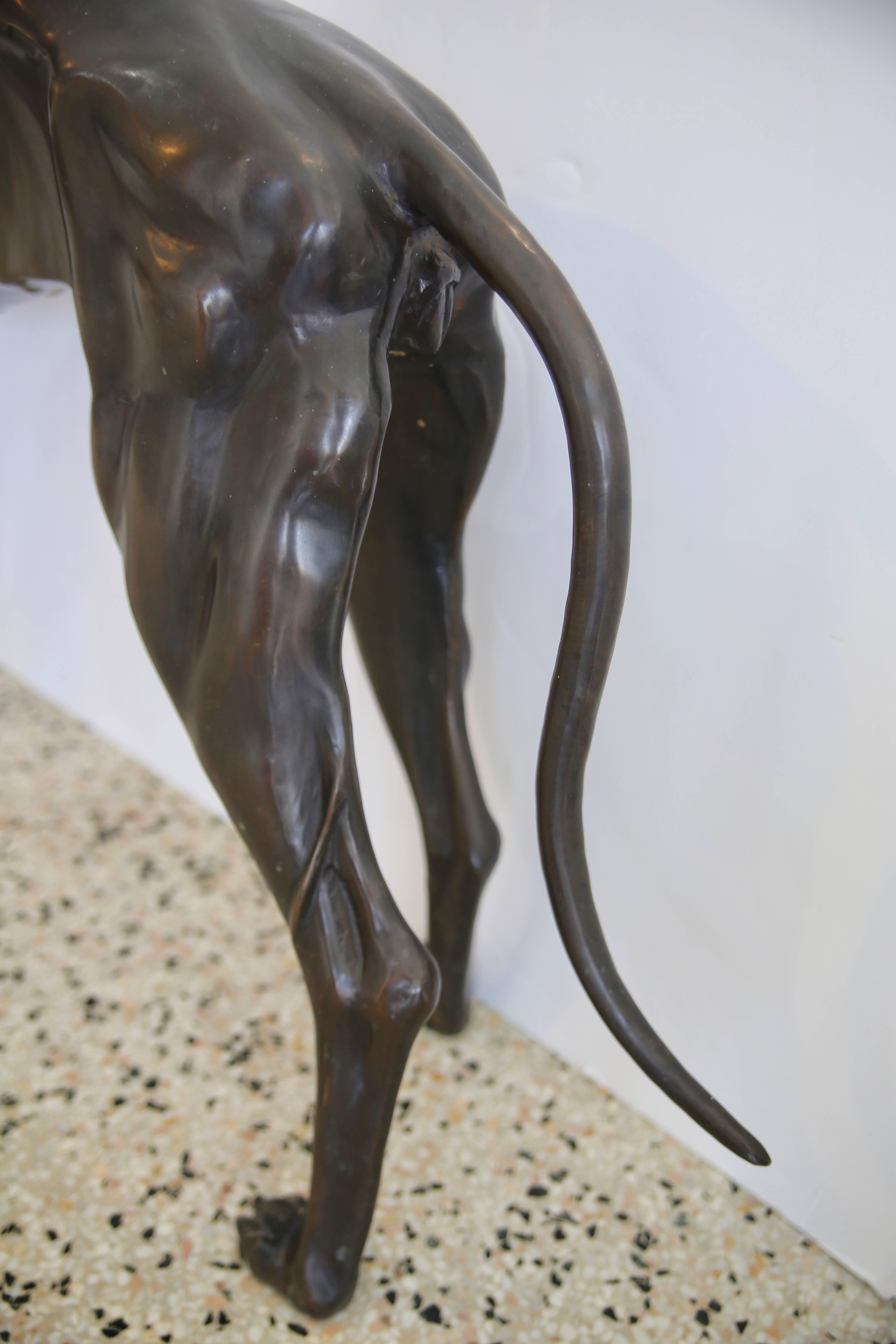 Cast Pair of Life Size Bronze Greyhound Sculptures
