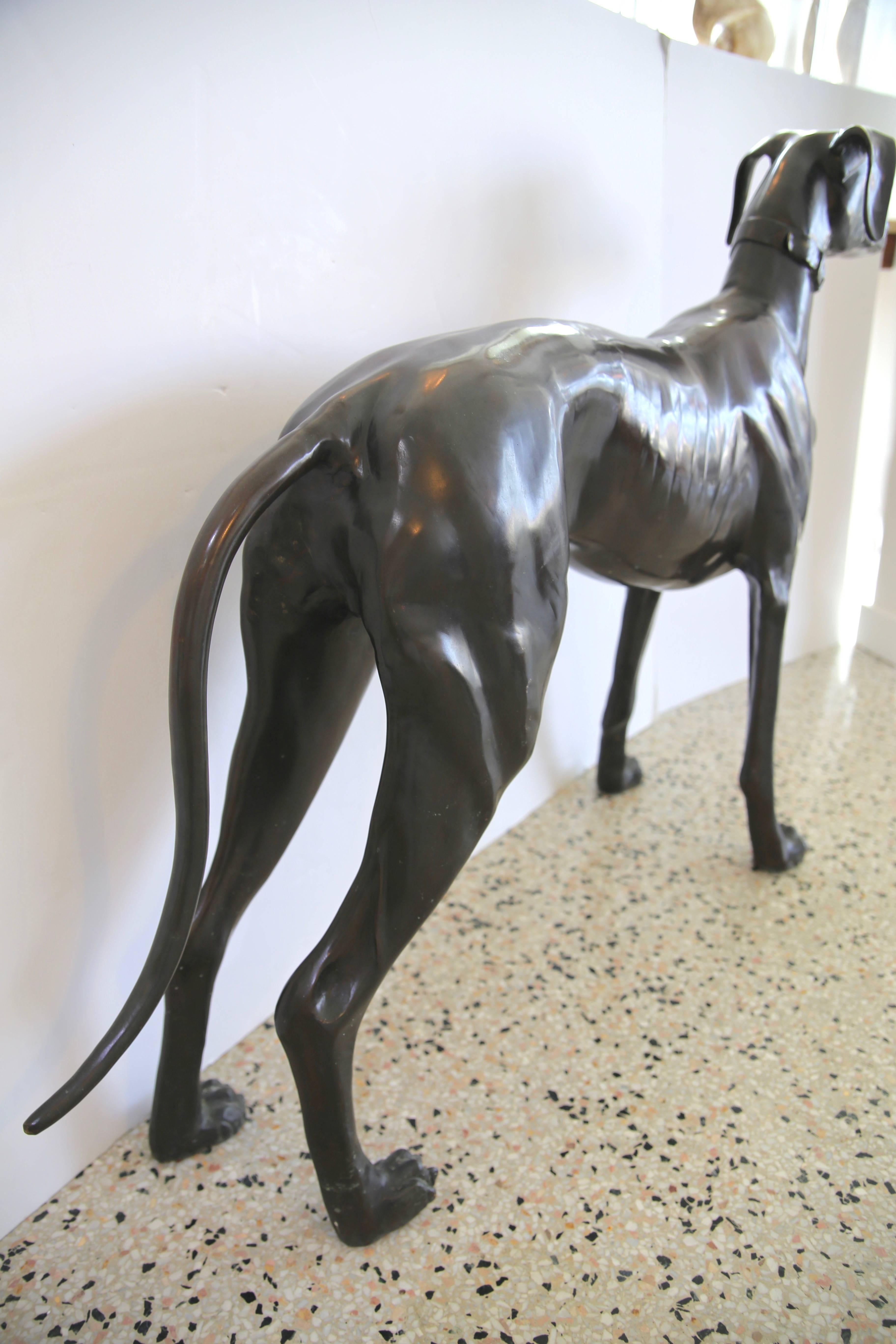 Pair of Life Size Bronze Greyhound Sculptures 2