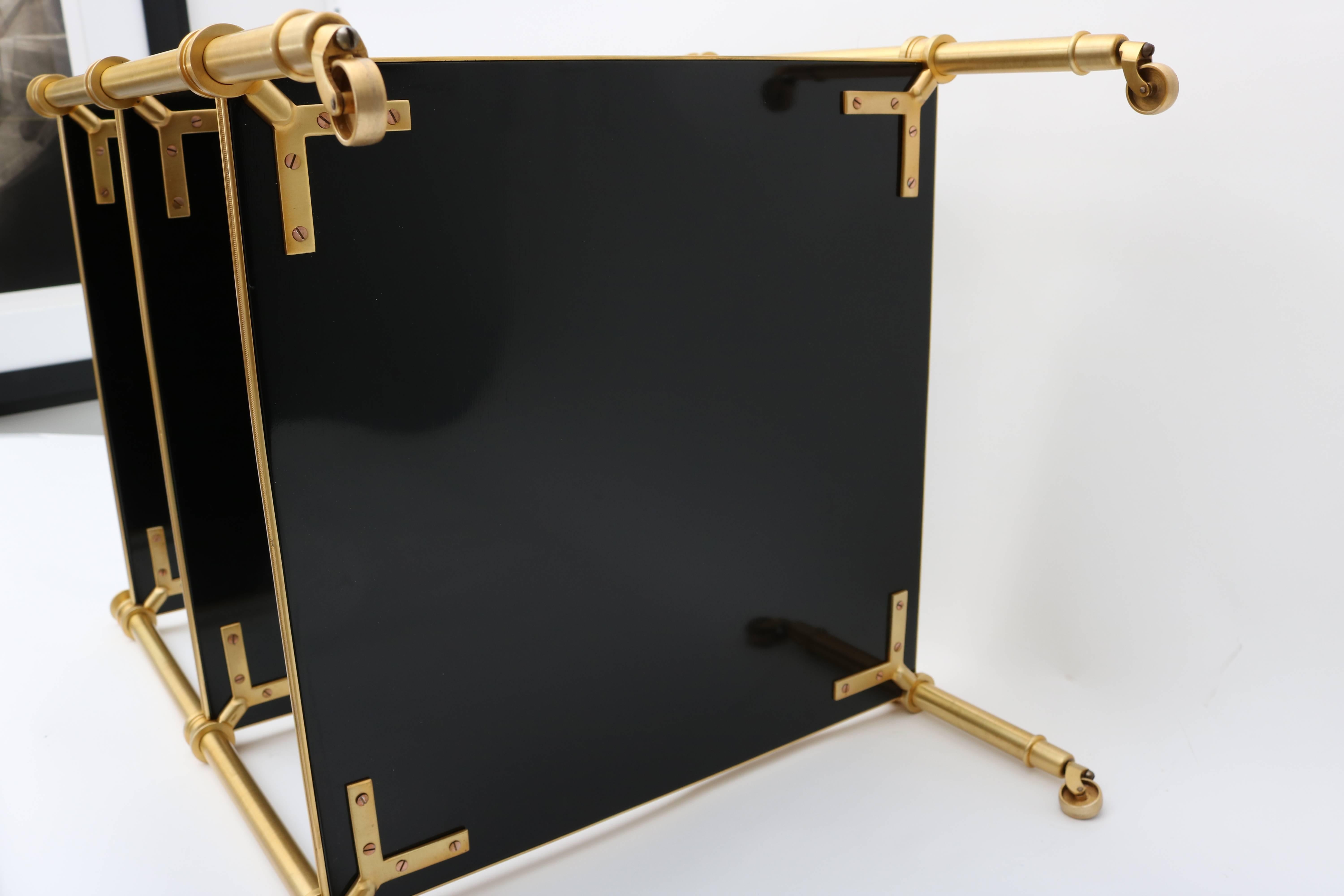 Pair Side Tables in Brass and Black Lacquer 1