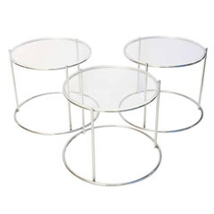 Set of Three Round, Polished Chrome Nesting Tables