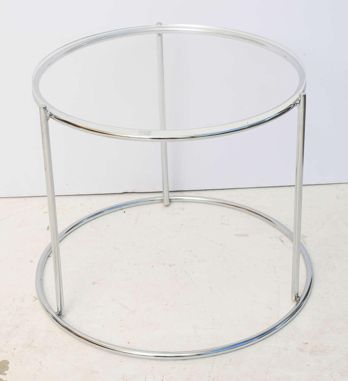 Mid-Century Modern Set of Three Round, Polished Chrome Nesting Tables