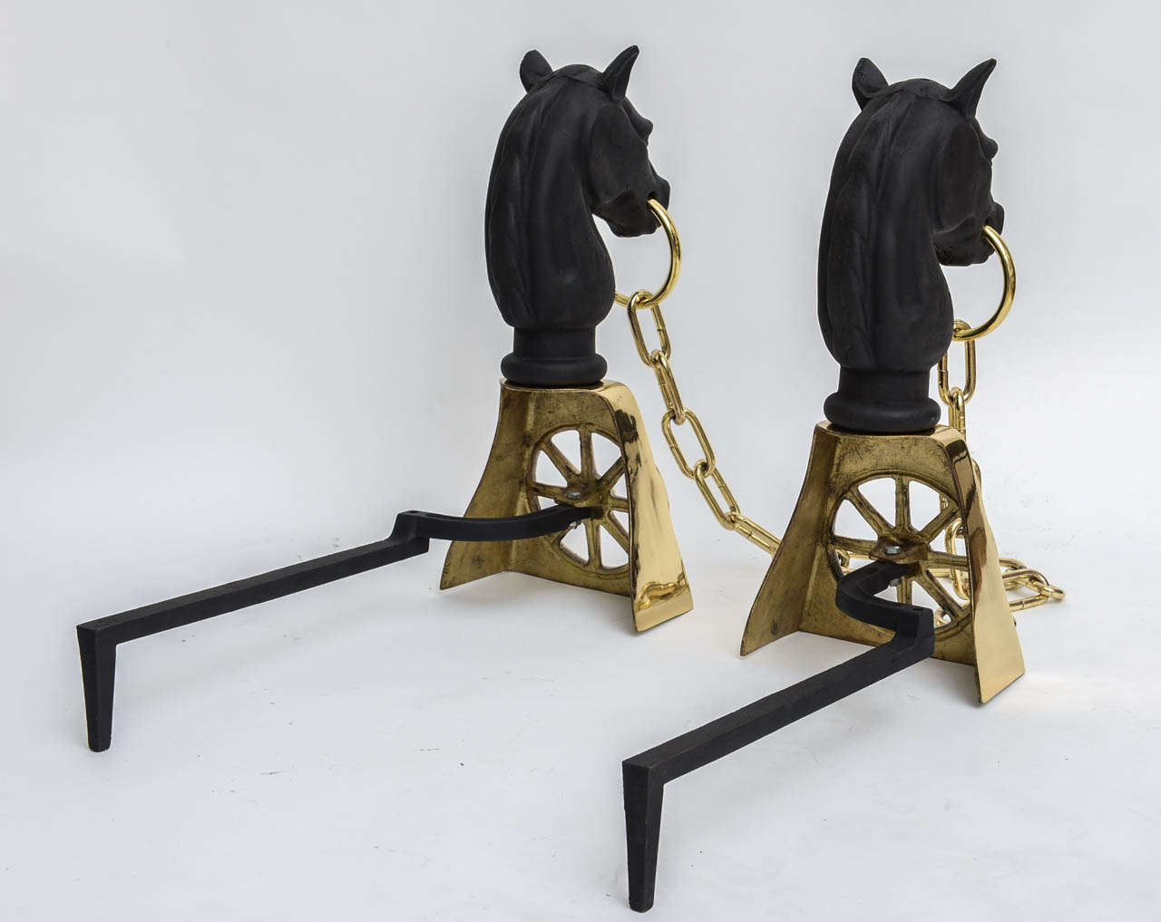  Fireplace Andirons with Horse Heads In Good Condition In West Palm Beach, FL