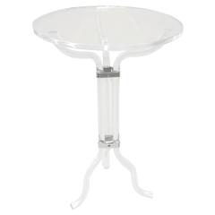 Charles Hollis Jones Style Round Side Table in Lucite & Chrome with Tripod Base