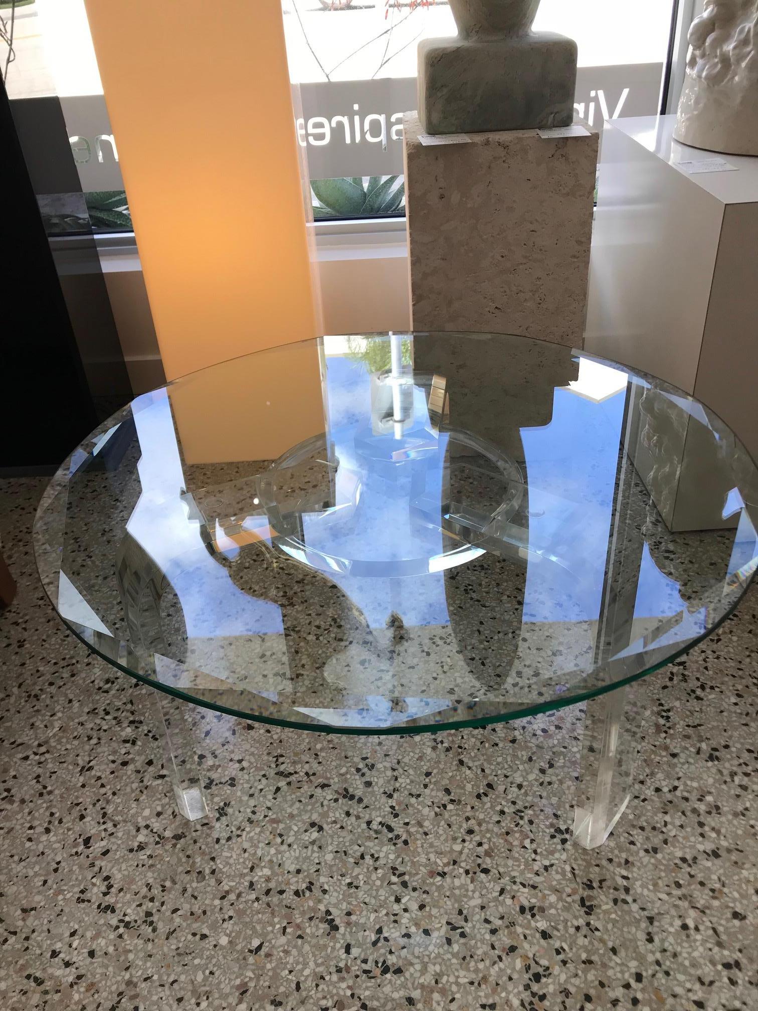 Modern Les Prismatiques Round Cocktail-Coffee Table in Lucite and Beveled Glass