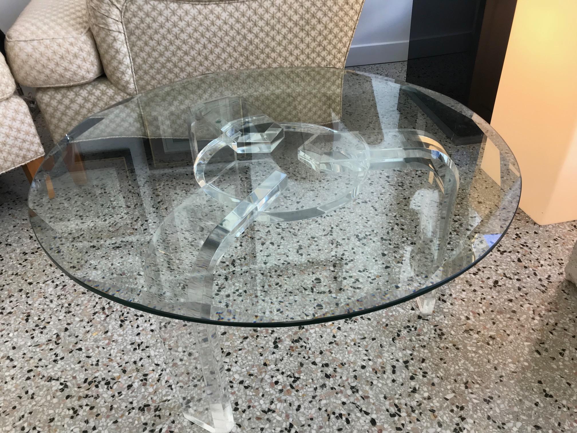 American Les Prismatiques Round Cocktail-Coffee Table in Lucite and Beveled Glass