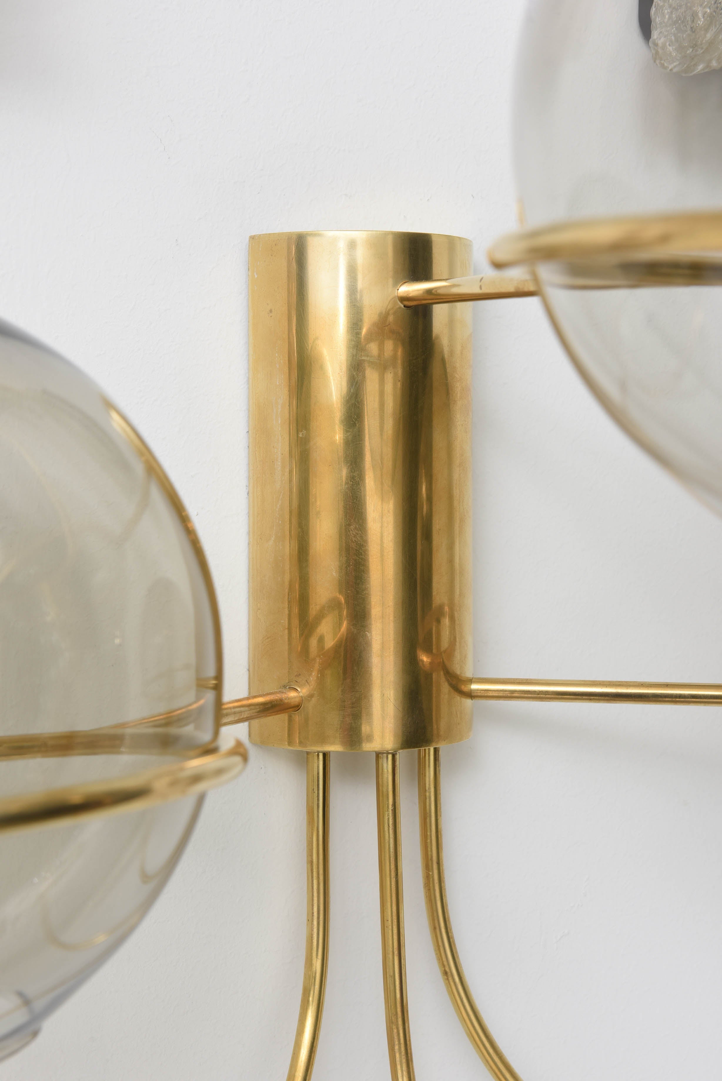 Pair of Mid-Century Modern Brass Wall Sconces, Manner of Vico Magistretti 1