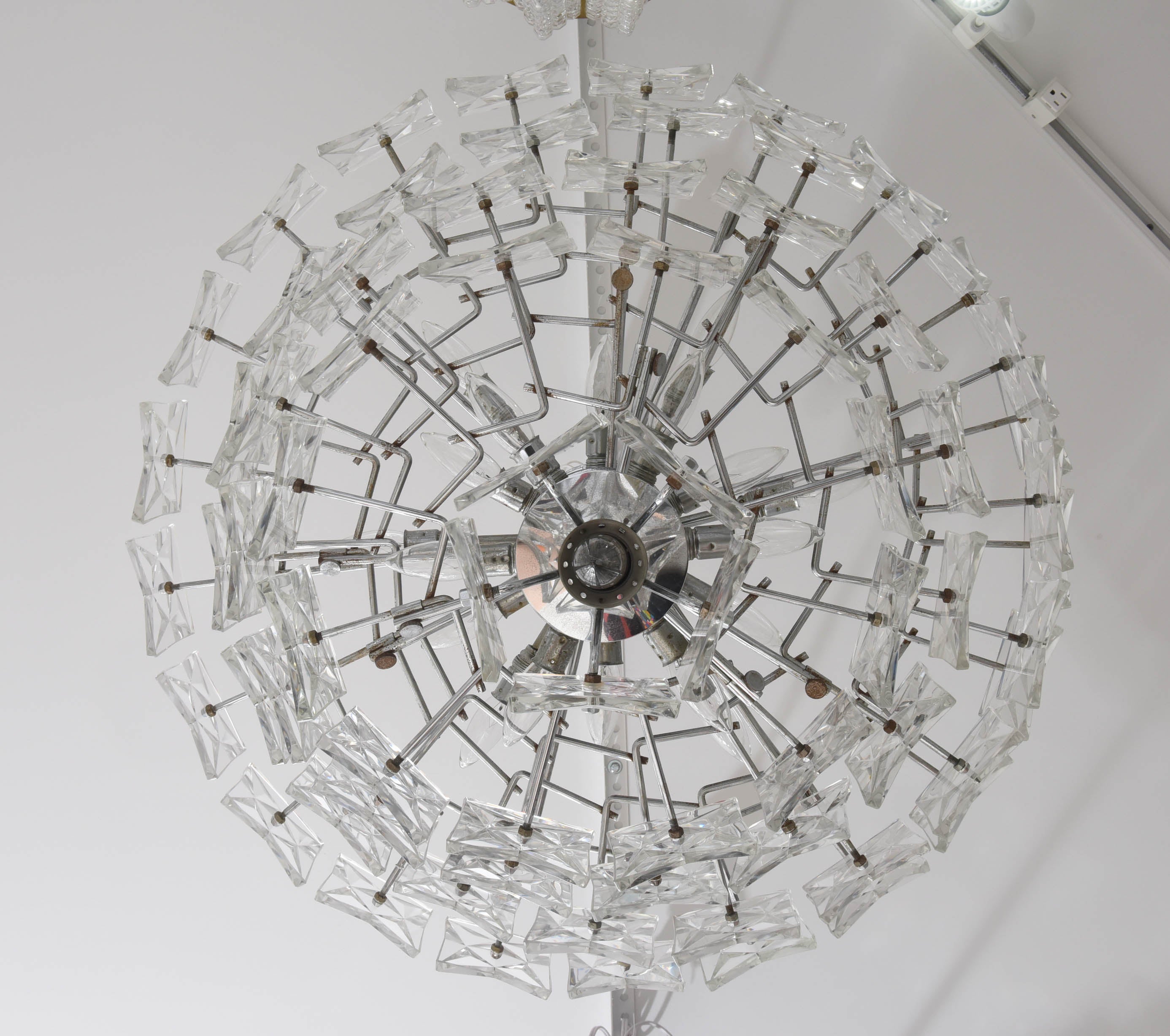 Mid-Century Modern Chandelier, Kinkeldey, Polished Chrome and Molded Crystal 1