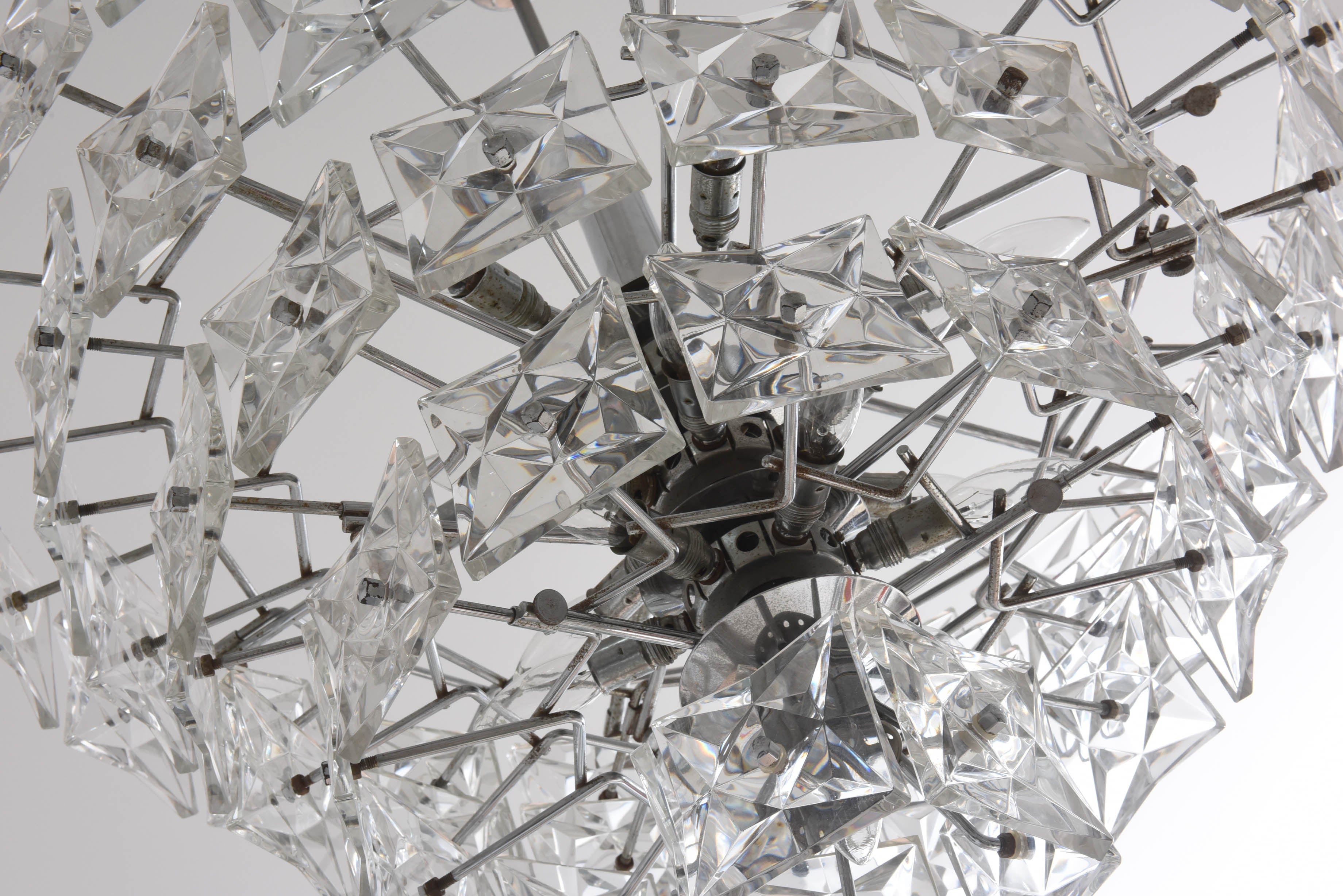 Mid-Century Modern Chandelier, Kinkeldey, Polished Chrome and Molded Crystal 2