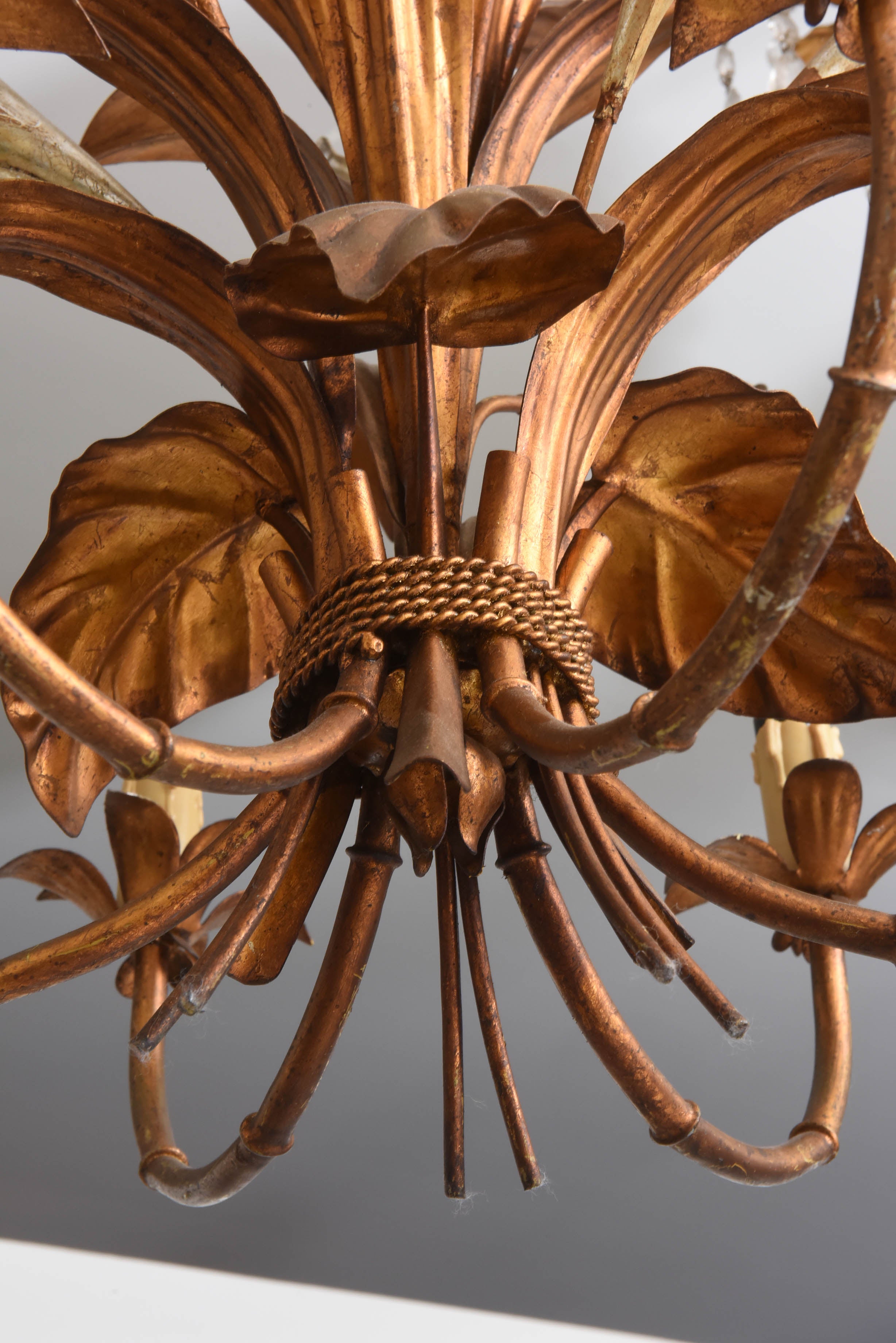 Italian Hollywood-Regency Style Gilt Metal Chandelier with Calla Lilies, Italy, 1960s