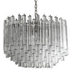 Large Mid-Century Modern Camer Glass Chandelier with Clear Murano Venini Prisms
