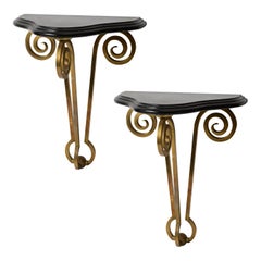 Pair of Hollywood Regency, Bronze Wall Brackets Attributed to Maison Jansen