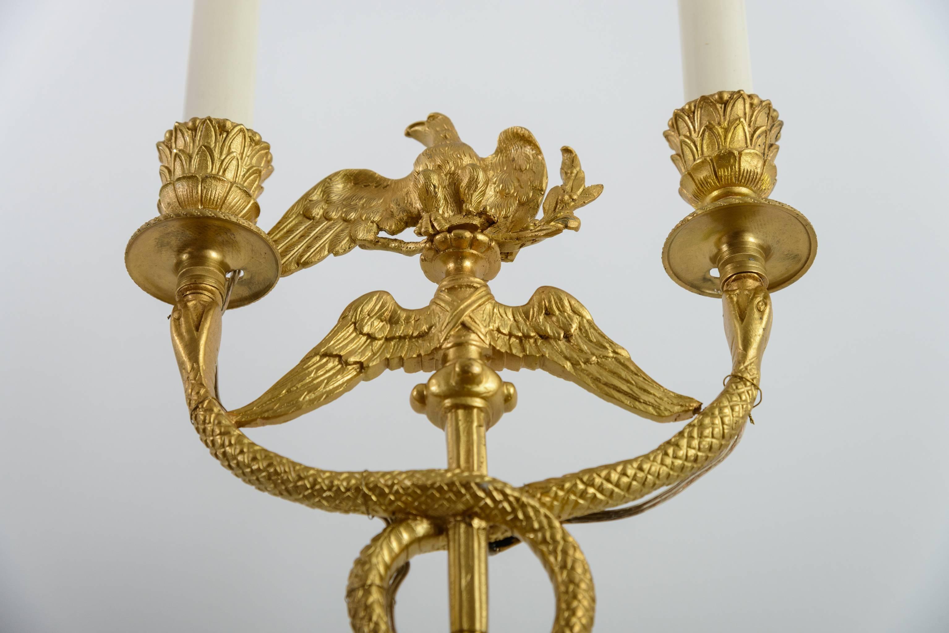 Pair of 19th Century French Empire Style Bronze Wall-Mount Candelabra/Sconces In Good Condition In West Palm Beach, FL