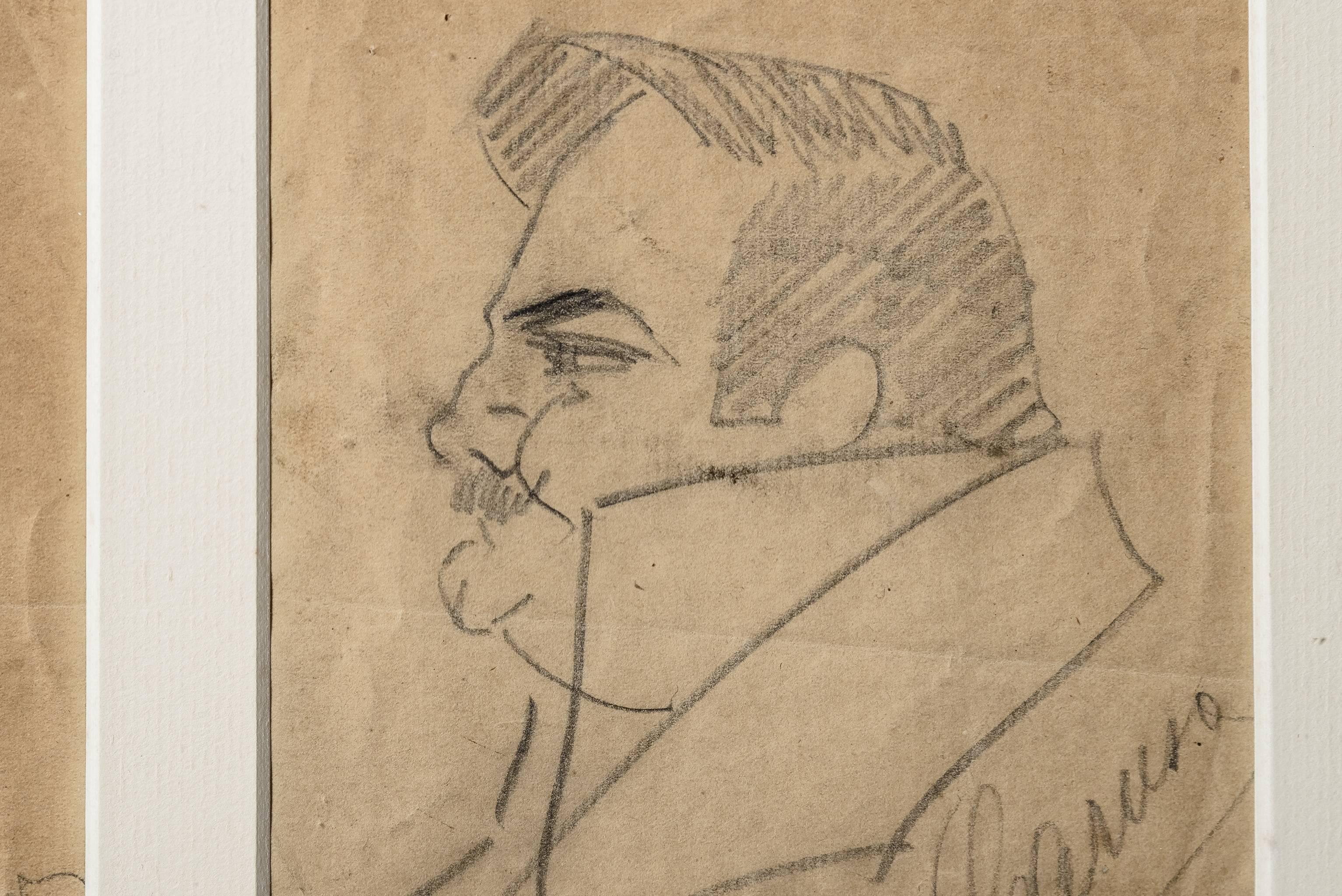 Paper Signed Pencil Sketch of Enrico Caruso and Arturo Buzzi-Peccia by Enrico Caruso For Sale