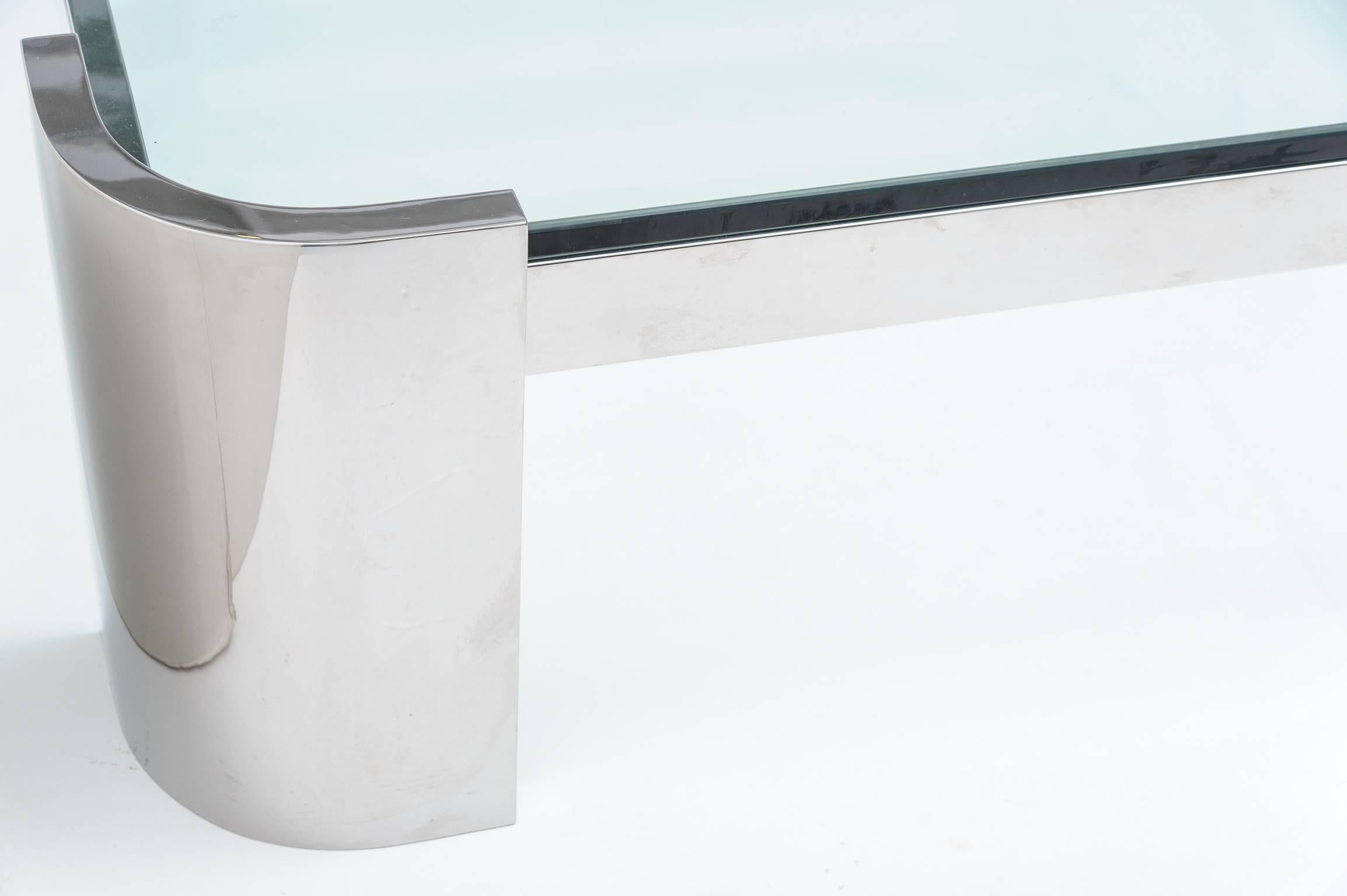 20th Century Polished Steel and Glass Square Cocktail Table, Pace Collection