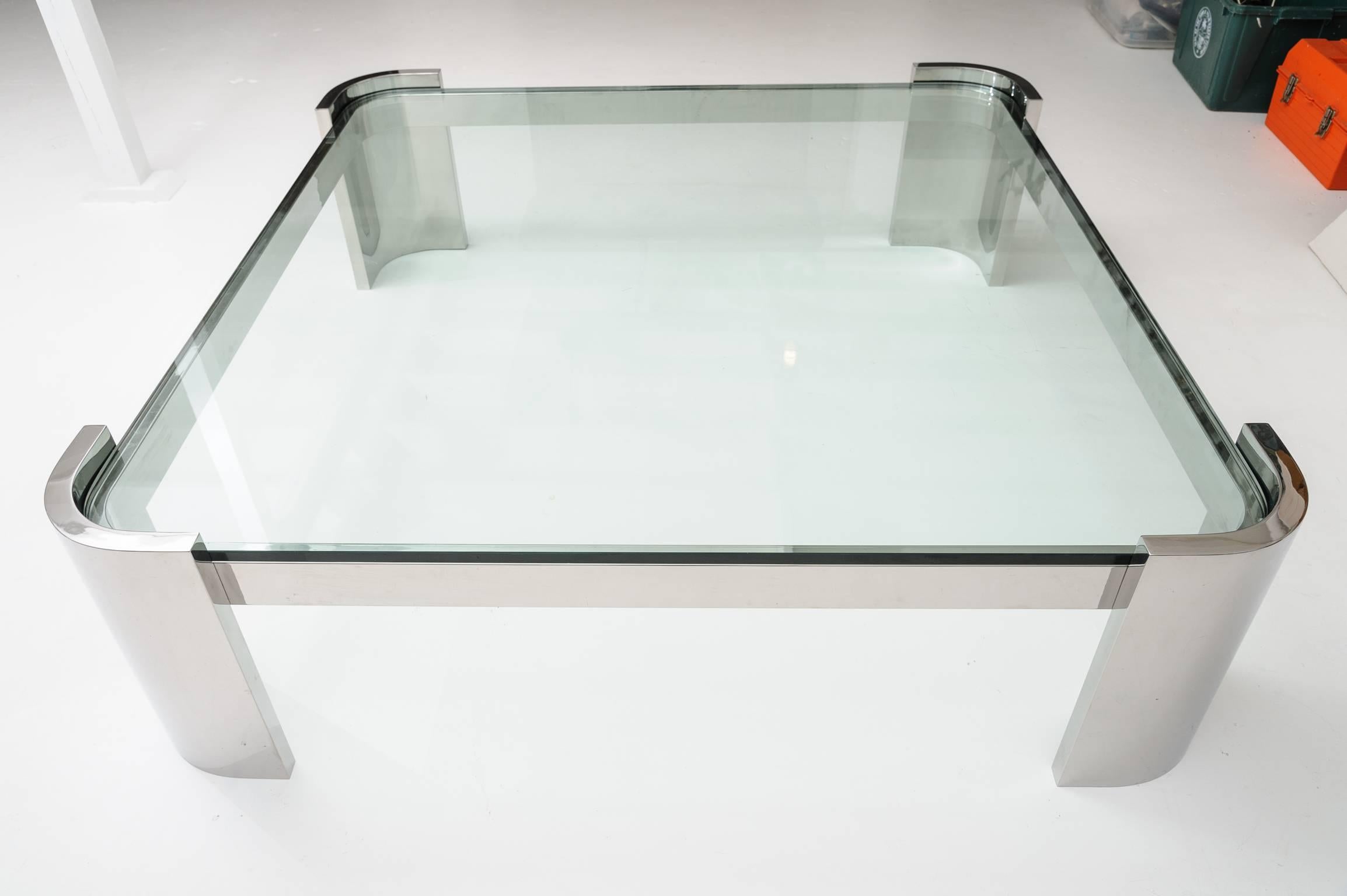 Polished Steel and Glass Square Cocktail Table, Pace Collection 1