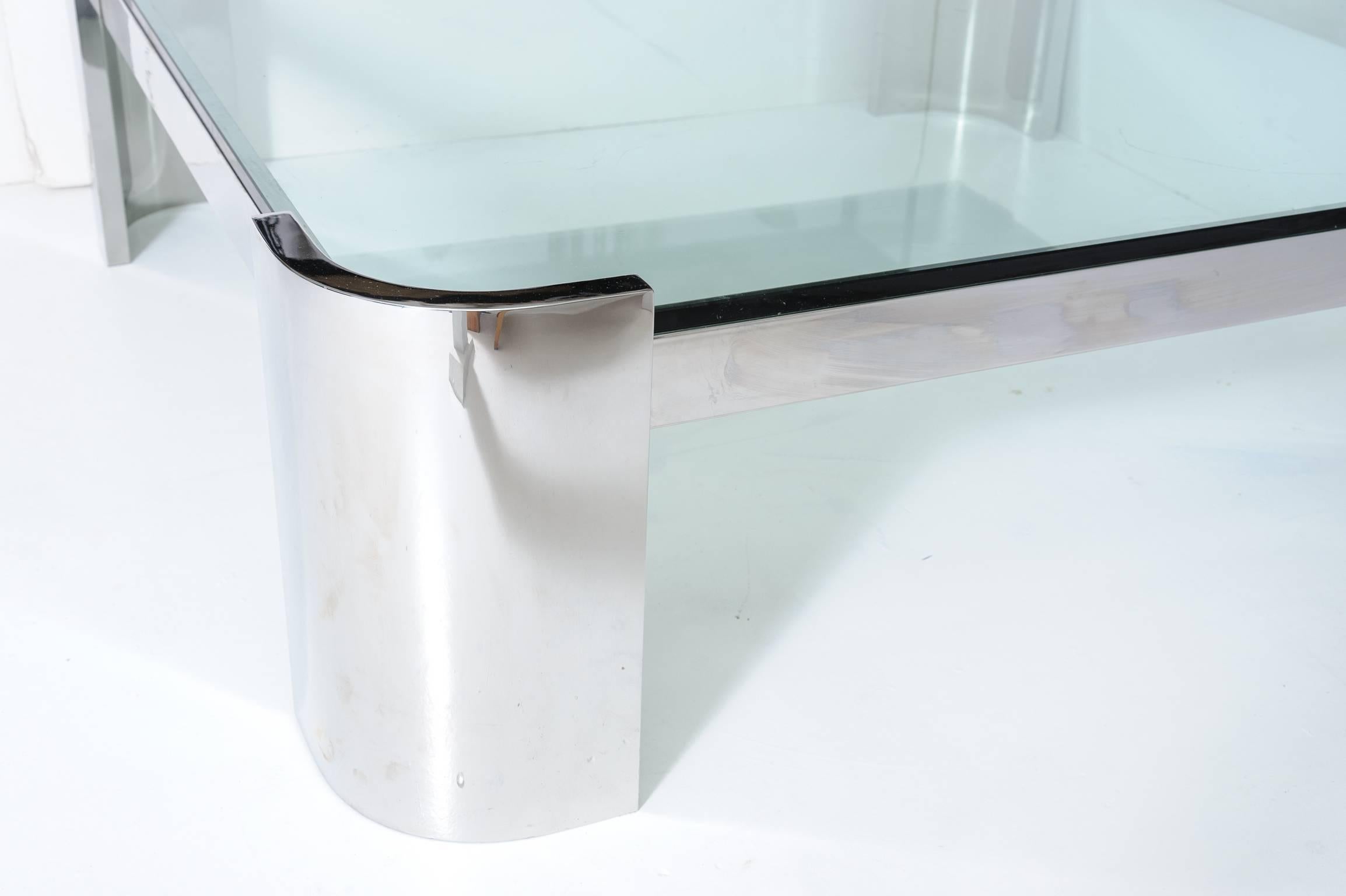 Polished Steel and Glass Square Cocktail Table, Pace Collection 2