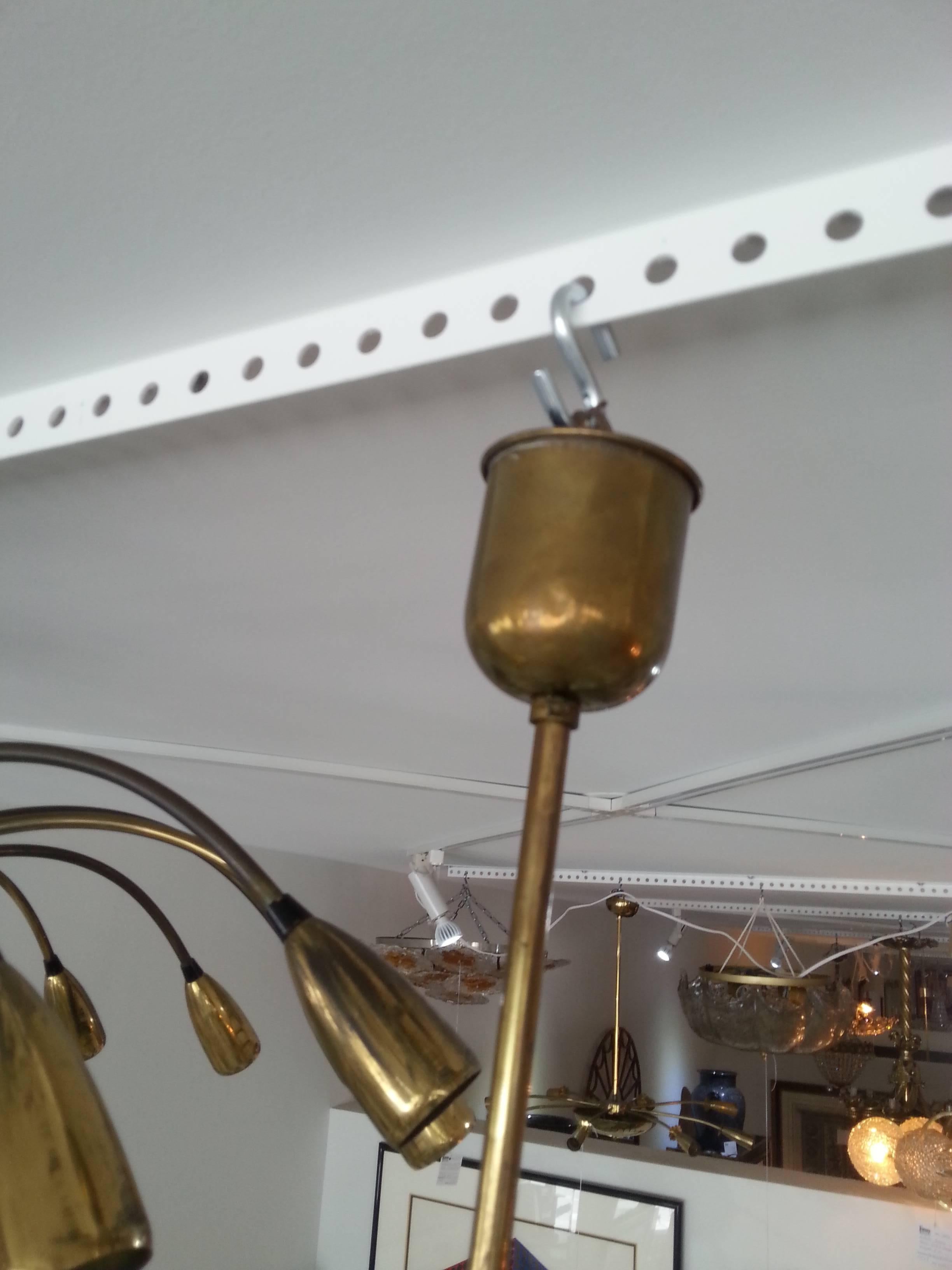 20th Century Mid-Century Modern Atomic-Orbital Chandelier, Antique Brass with Glass Globes