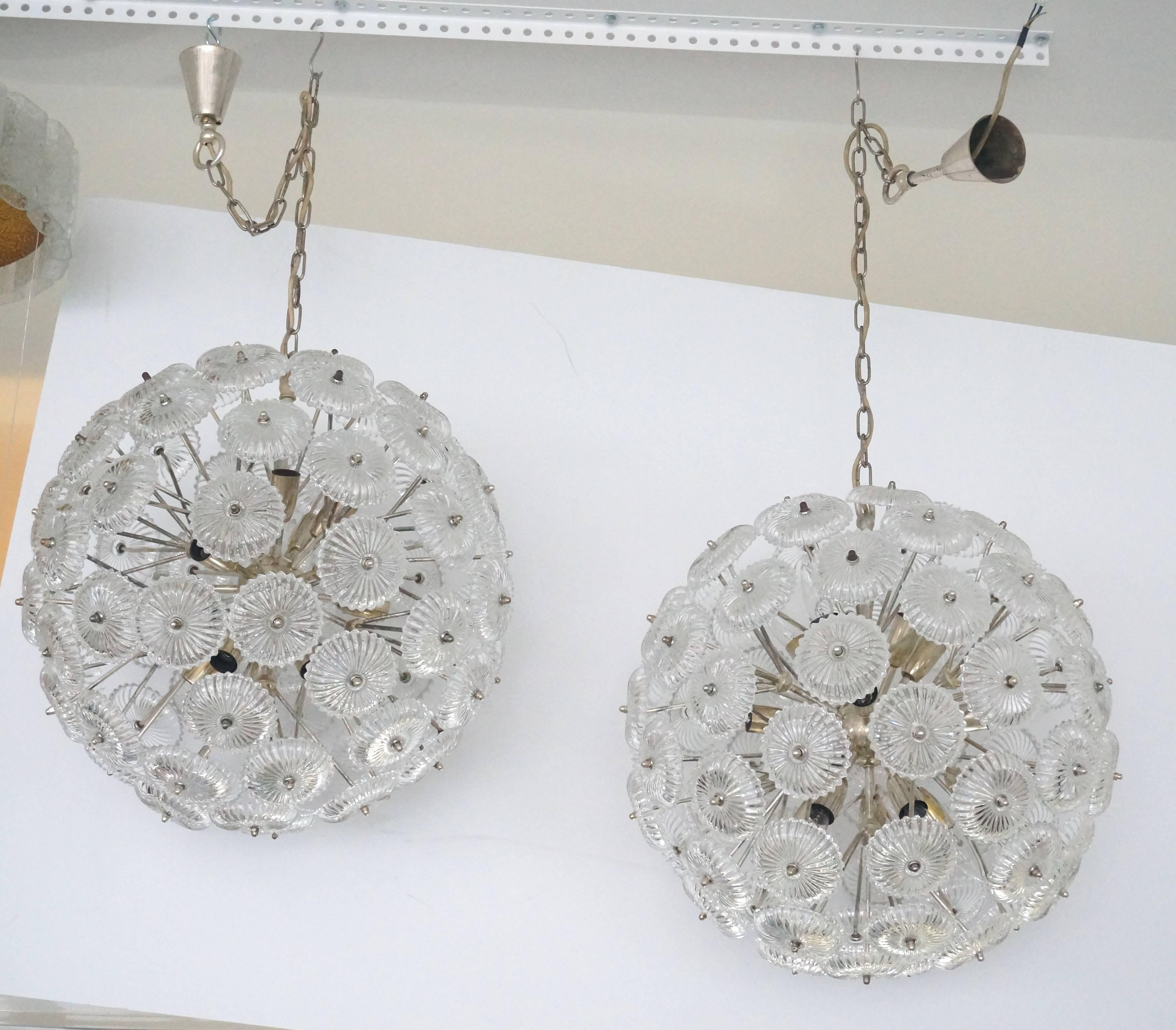 Mid-Century Modern Snowball Chandelier, Silver and Crystal (Pair Available)  3