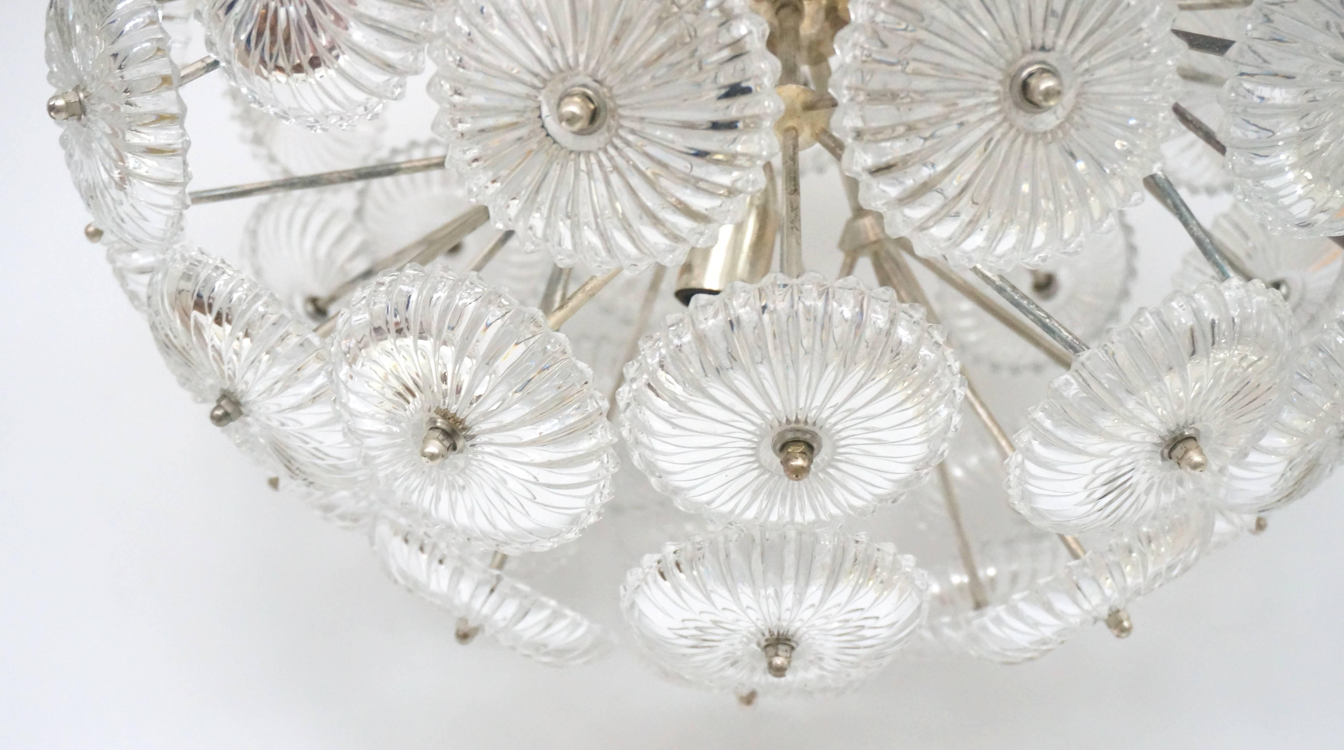 Molded Mid-Century Modern Snowball Chandelier, Silver and Crystal (Pair Available) 