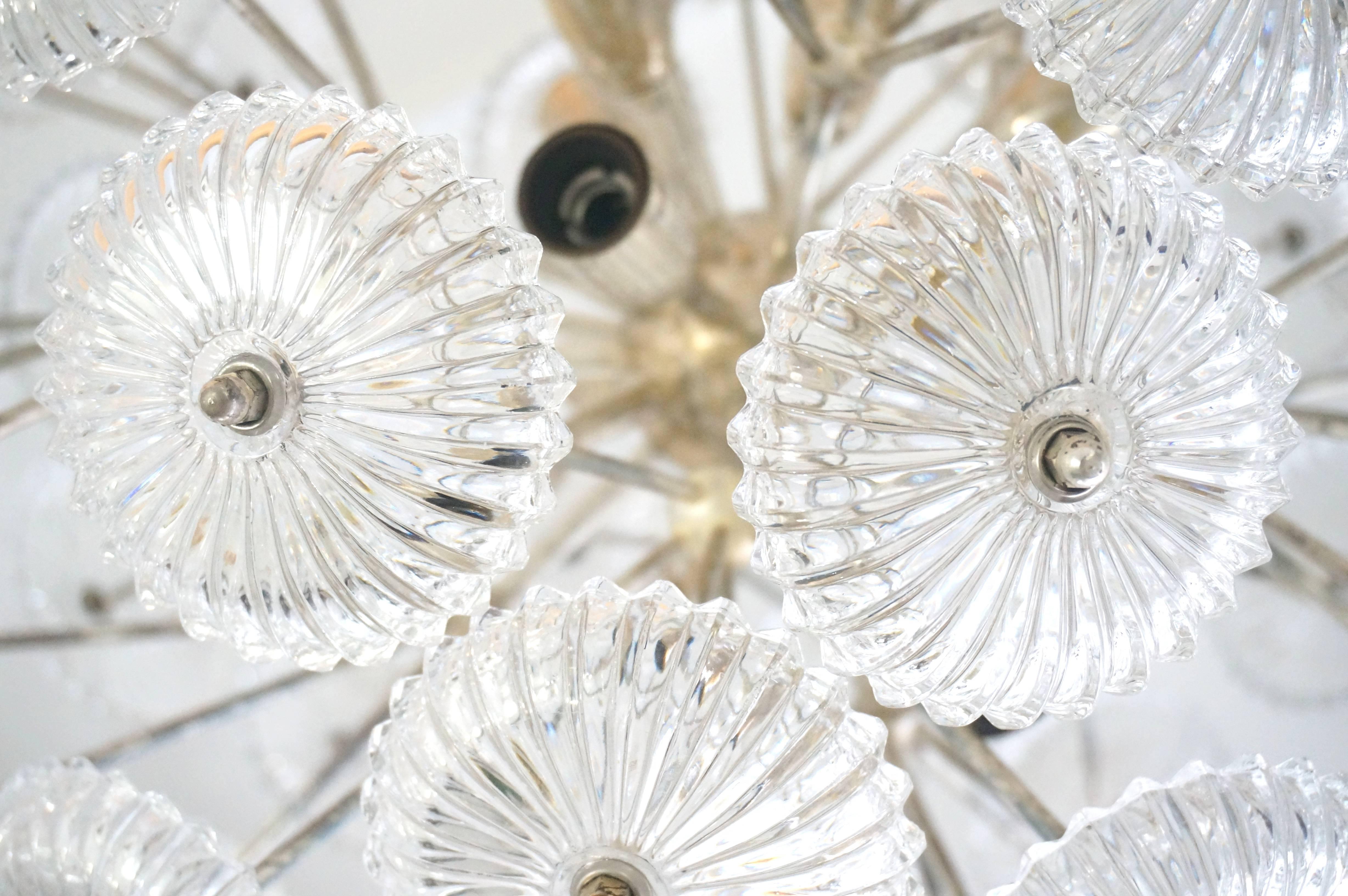 European Mid-Century Modern Snowball Chandelier, Silver and Crystal (Pair Available) 