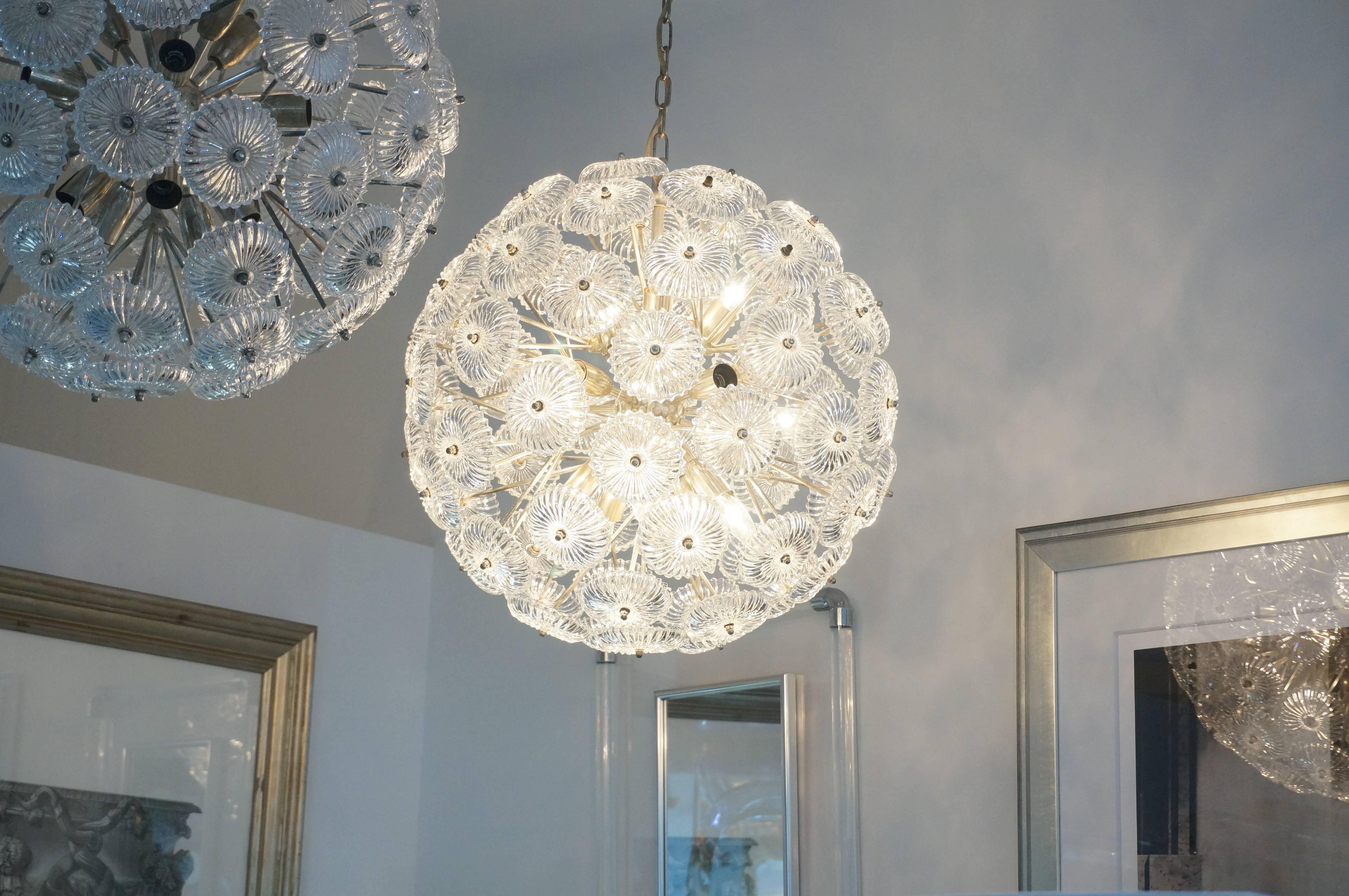 Mid-Century Modern Snowball Chandelier, Silver and Crystal (Pair Available)  In Good Condition In West Palm Beach, FL