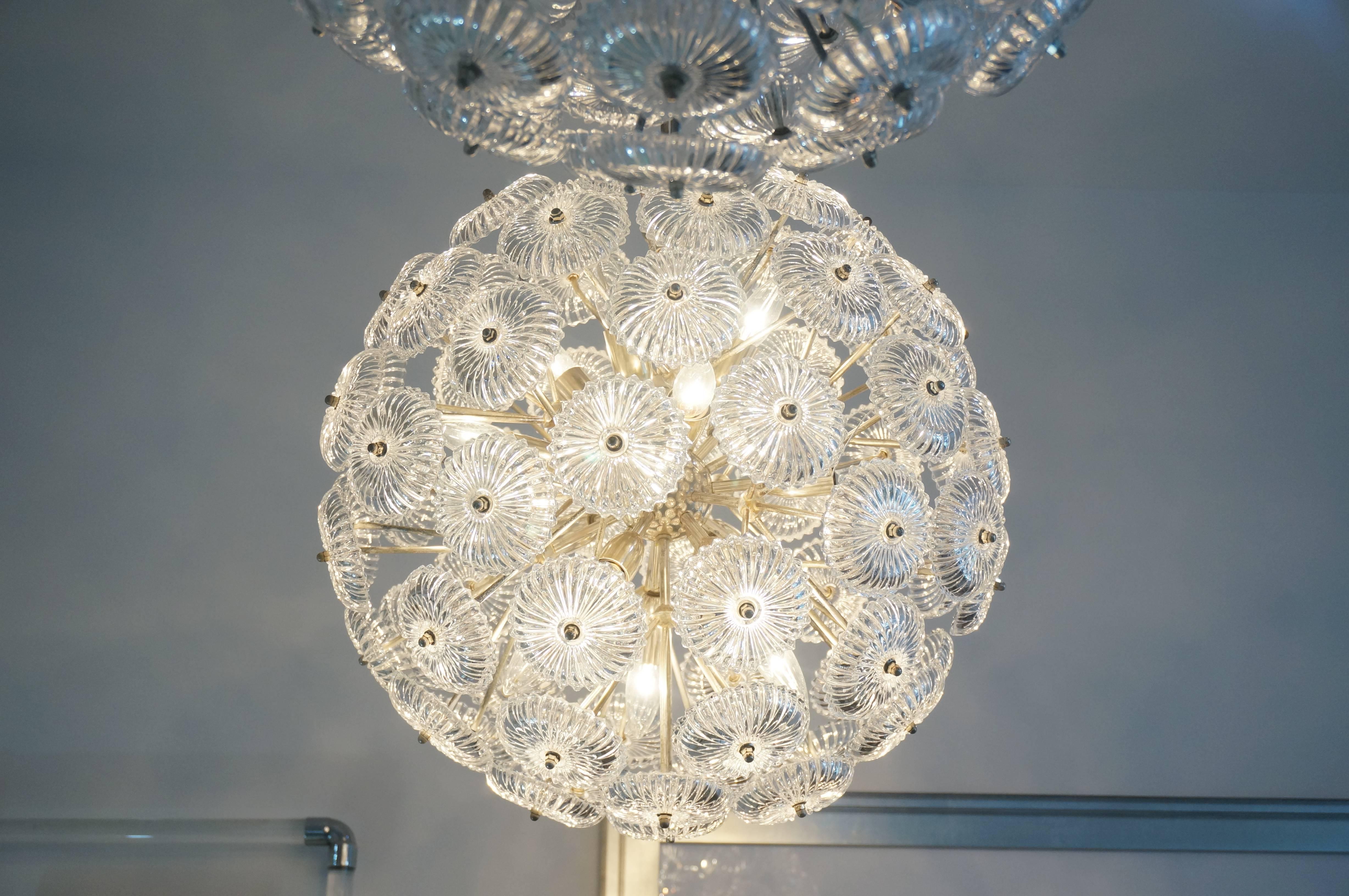 20th Century Mid-Century Modern Snowball Chandelier, Silver and Crystal (Pair Available) 