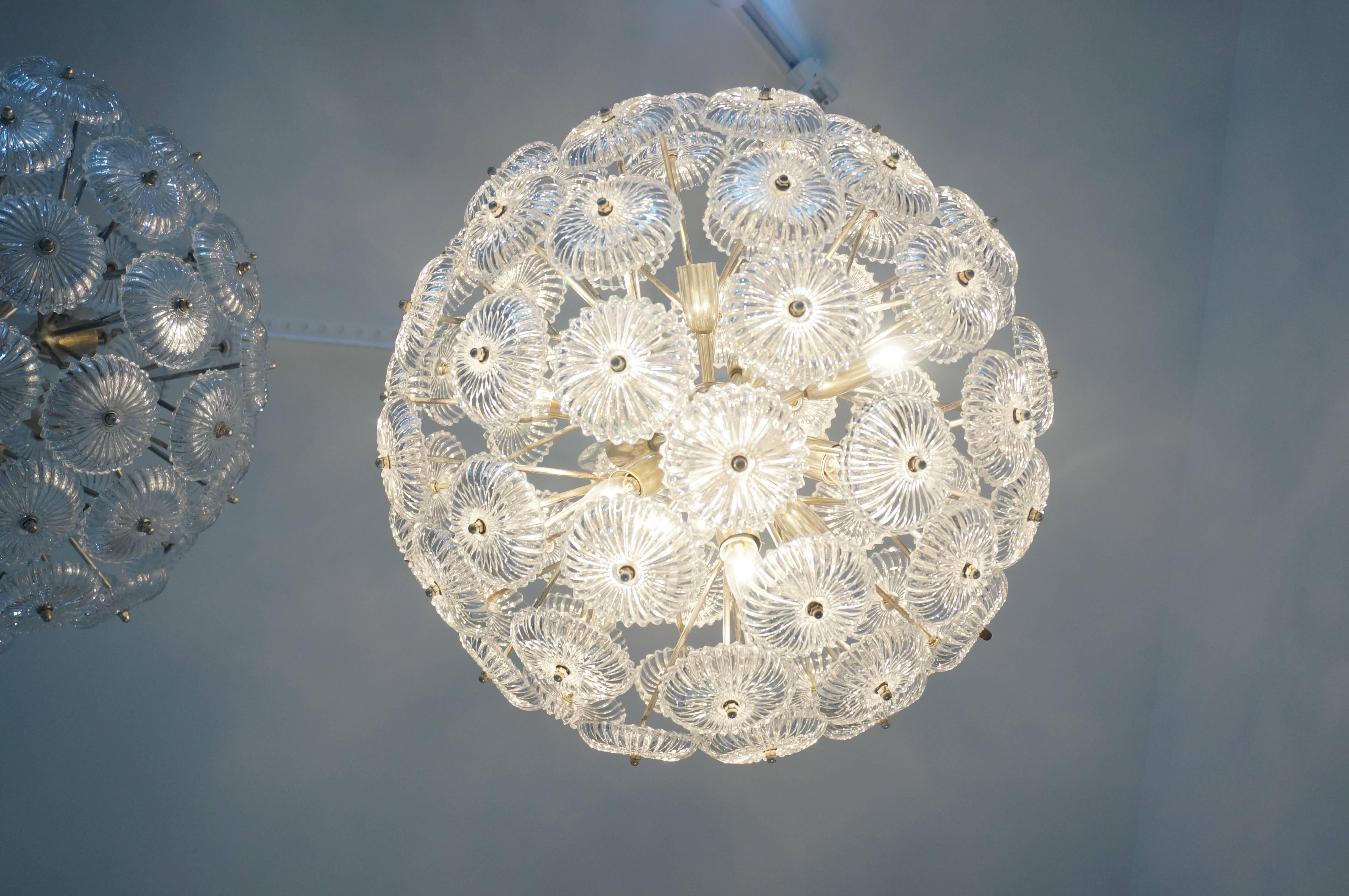 Silver Plate Mid-Century Modern Snowball Chandelier, Silver and Crystal (Pair Available) 