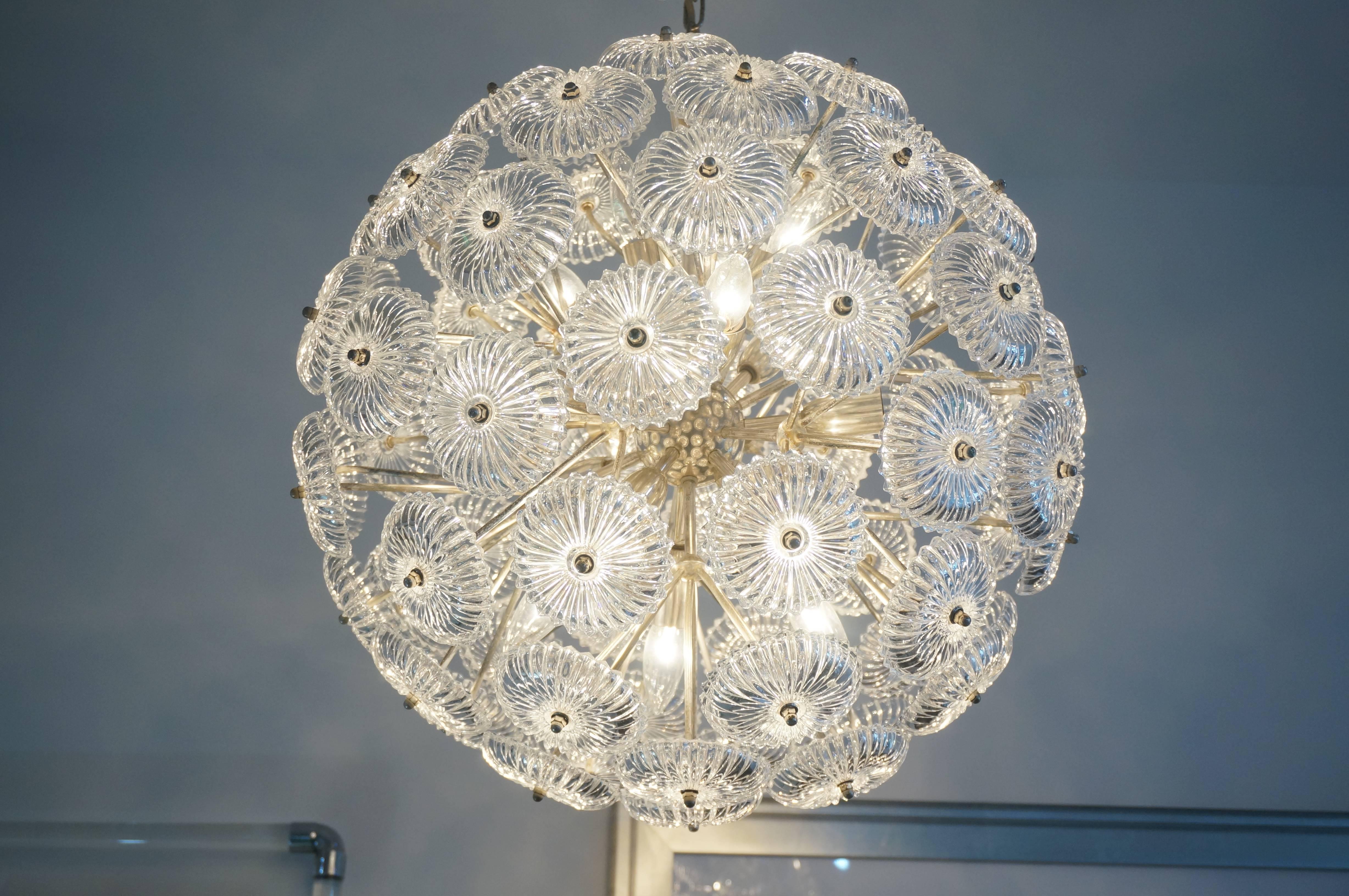 Mid-Century Modern Snowball Chandelier, Silver and Crystal (Pair Available)  1