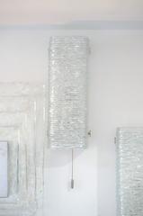 Pair of Mid-Century Modern Sconces by Kaiser in Clear Glass and Polished Chrome