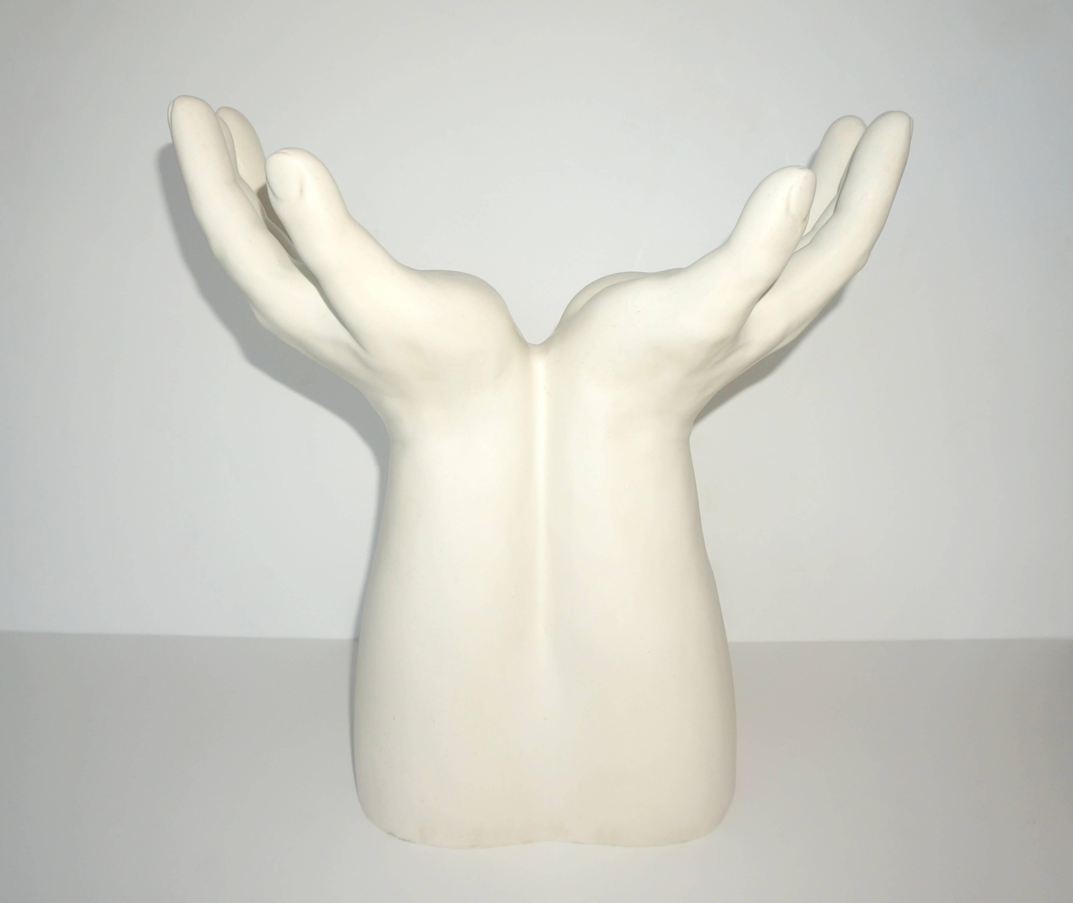 Resin Figural Upturned Hands Sculpture Titled 