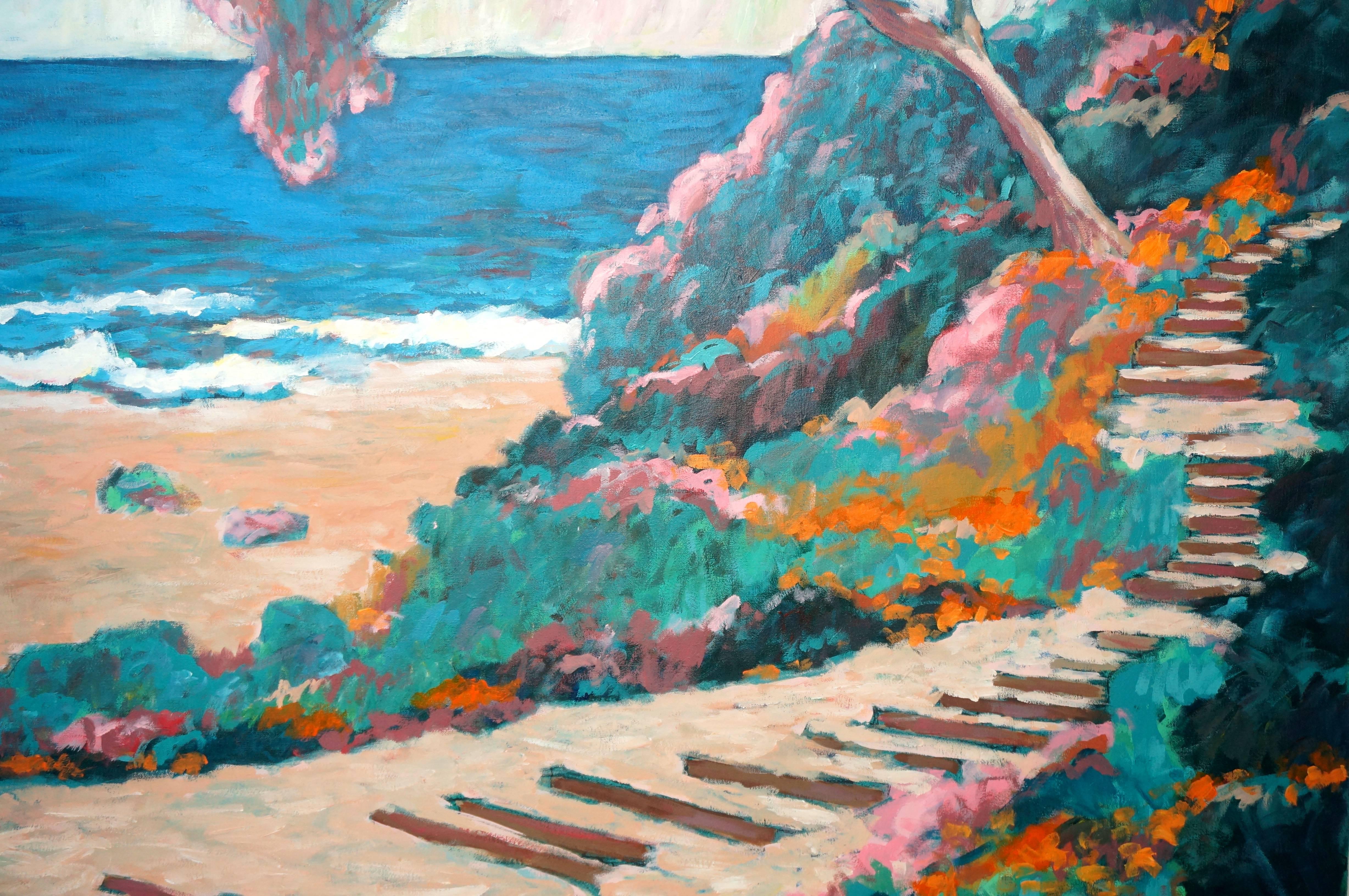 This set of two large-scale painting are by the American painter Nathan Solano and were a private commission (1988). Solano is known for his paintings of the American west and here he has captured the tropical and coastal landscape of the Hawaiian