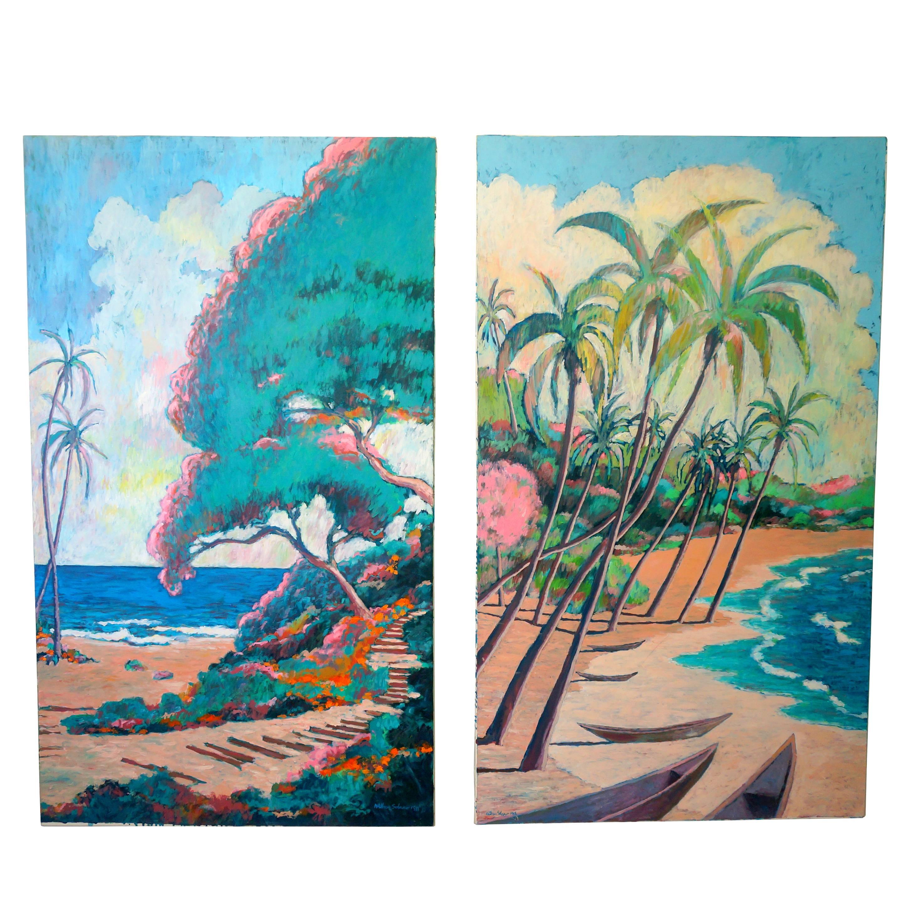 Set of Two Oil on Canvas, Hawaiian Islands by American Artist Nathan Solano For Sale