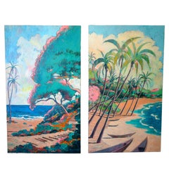 Used Set of Two Oil on Canvas, Hawaiian Islands by American Artist Nathan Solano