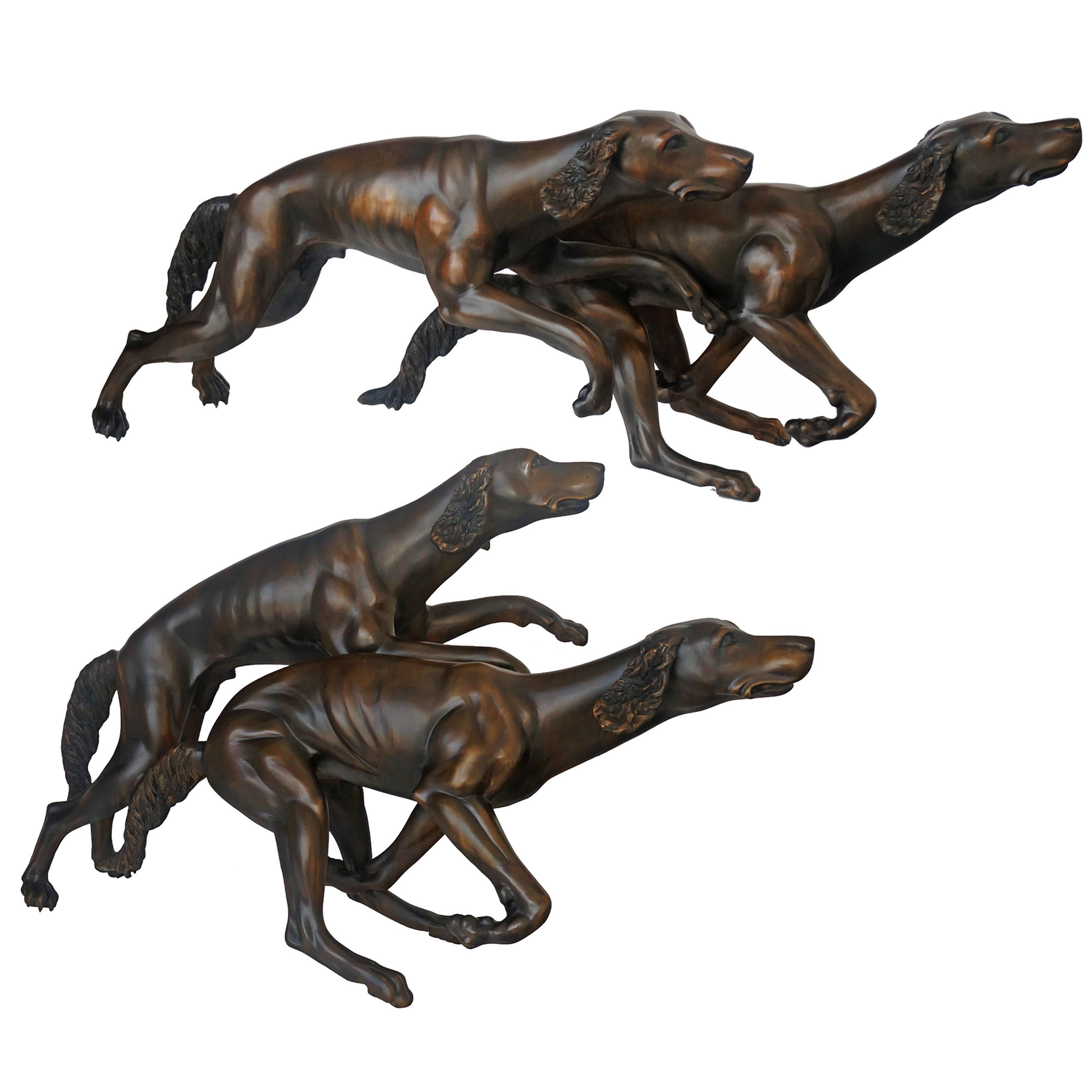 Set of Two Life-Sized Bronze Sculptures of Brittany Spaniels Dogs