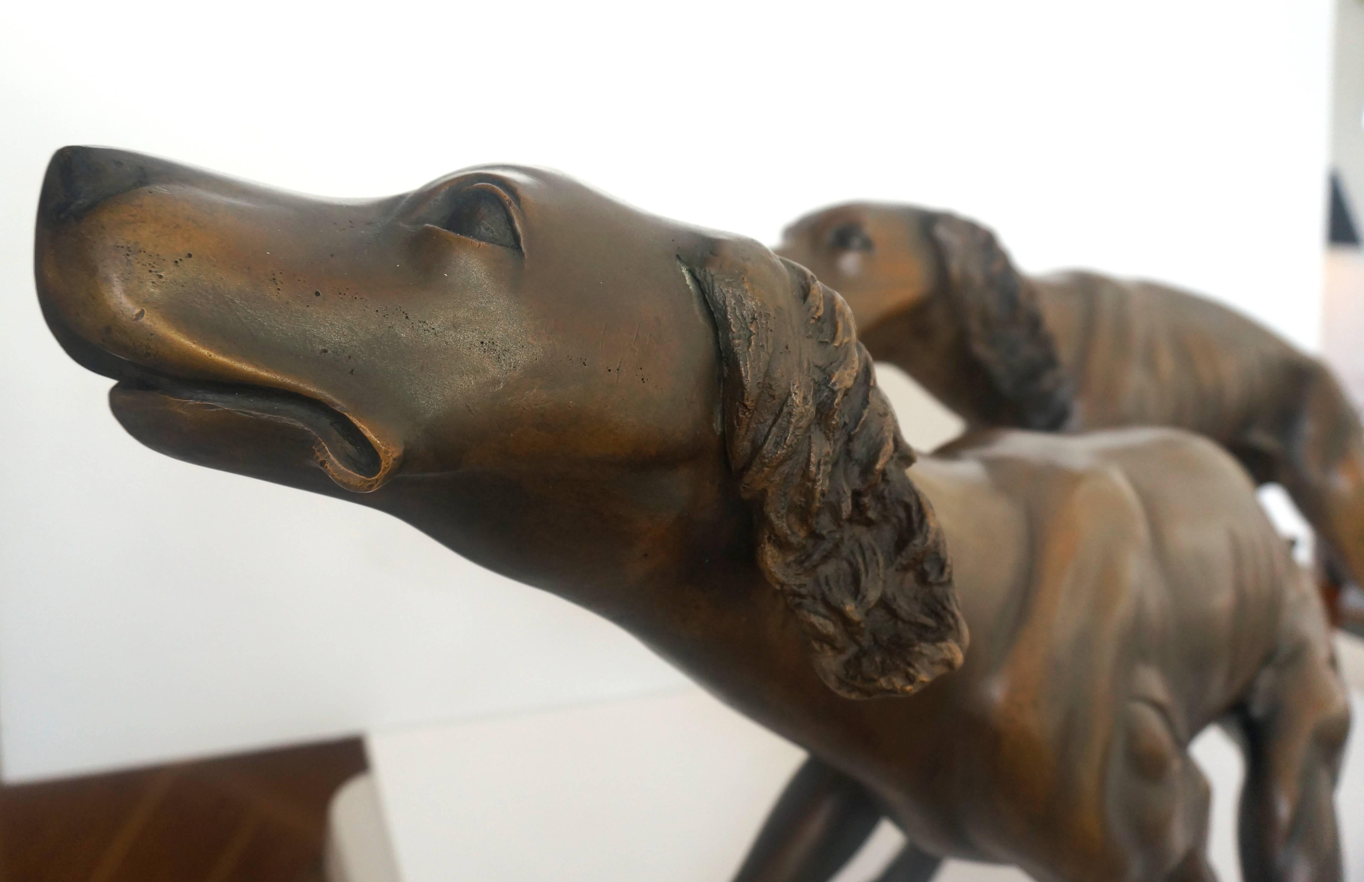 Other Set of Two Life-Sized Bronze Sculptures of Brittany Spaniels Dogs