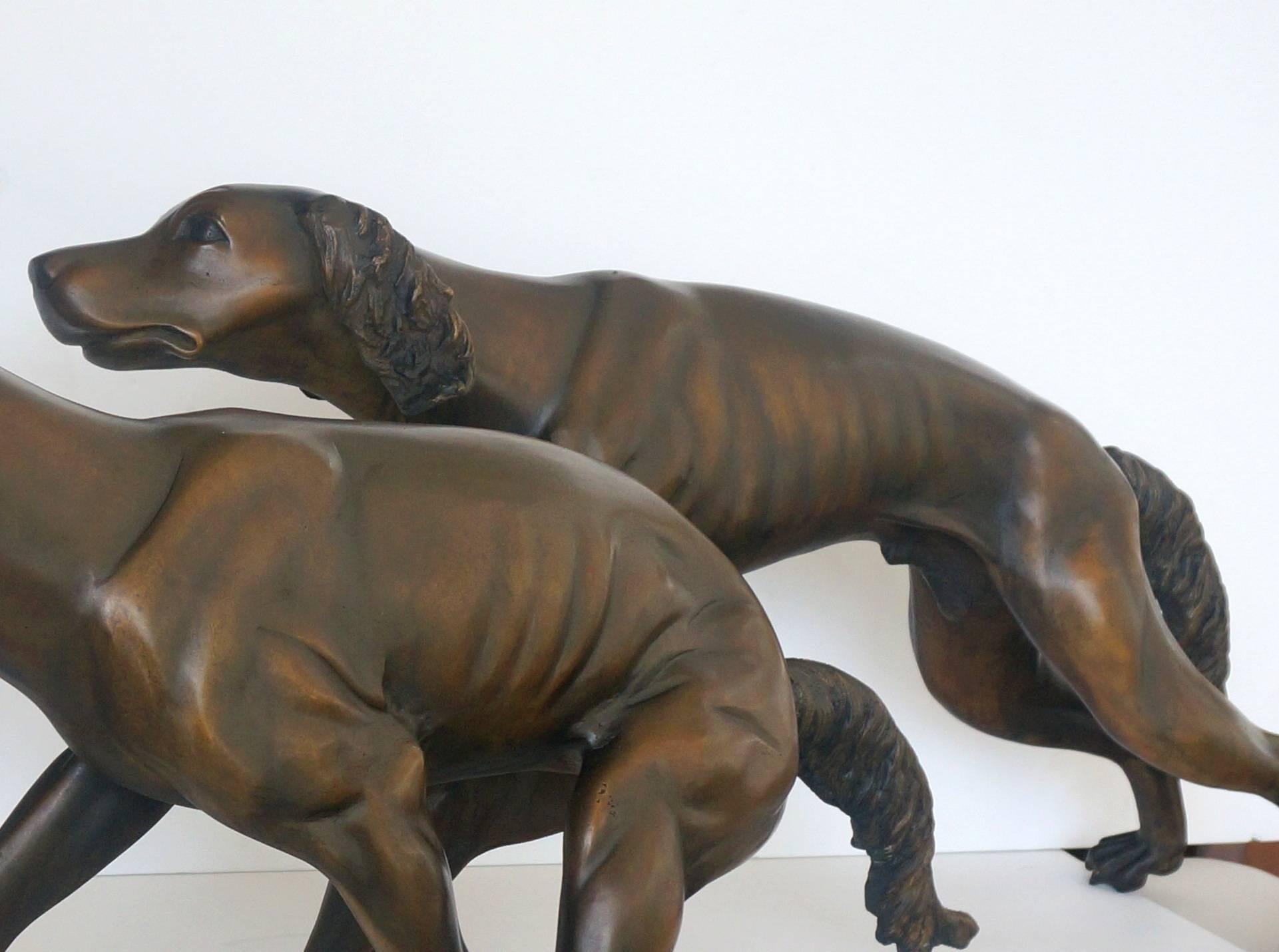 Cast Set of Two Life-Sized Bronze Sculptures of Brittany Spaniels Dogs