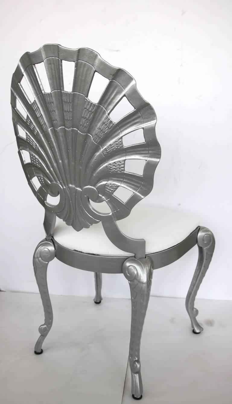 Aluminum Set of Four Hollywood Regency Style Grotto Side Chairs in Silver