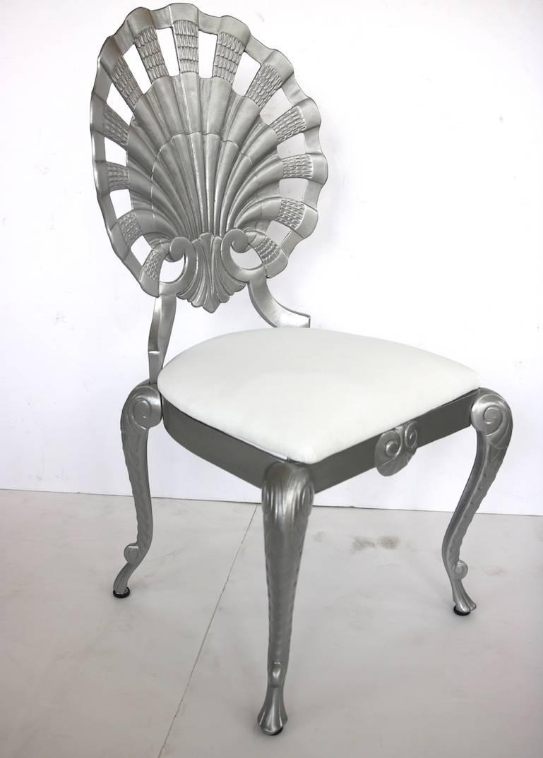 American Set of Four Hollywood Regency Style Grotto Side Chairs in Silver