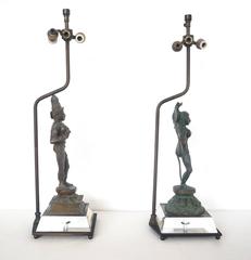 Pair of Table Lamps, Bronze Sculptures of the Hindu Goddess Uma 'or Parvati'
