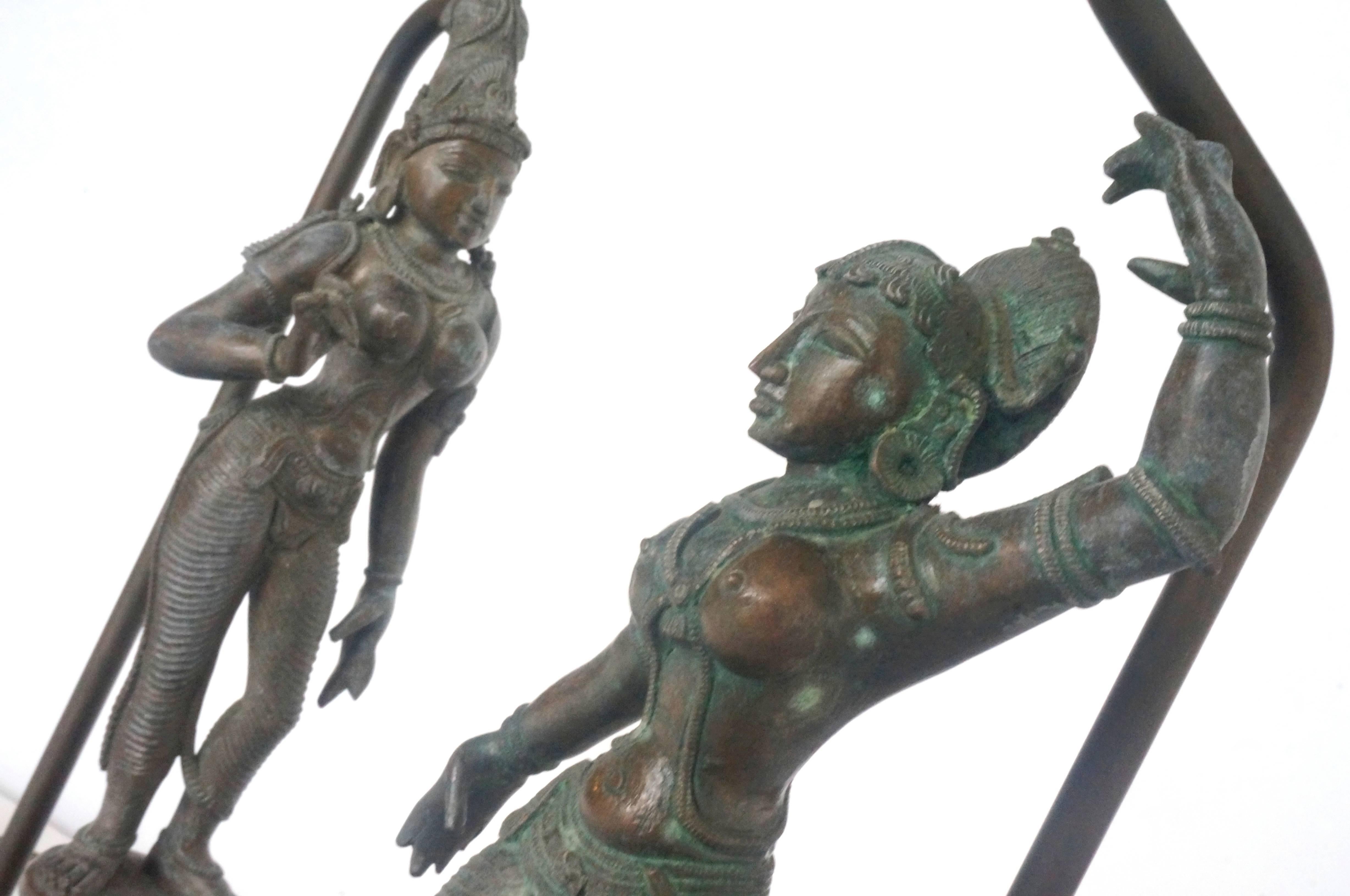 Cast Pair of Table Lamps, Bronze Sculptures of the Hindu Goddess Uma 'or Parvati'