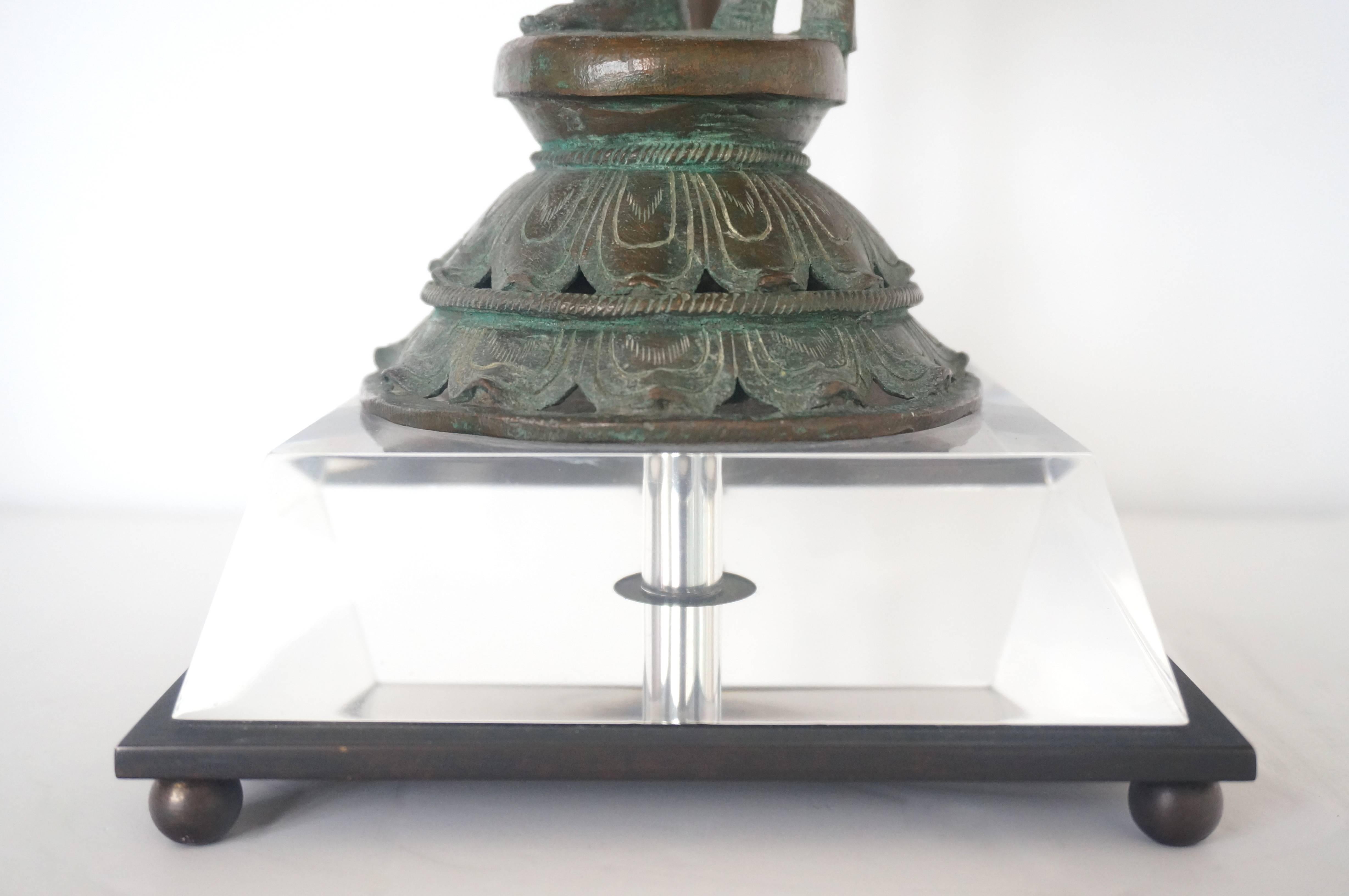 Indian Pair of Table Lamps, Bronze Sculptures of the Hindu Goddess Uma 'or Parvati'