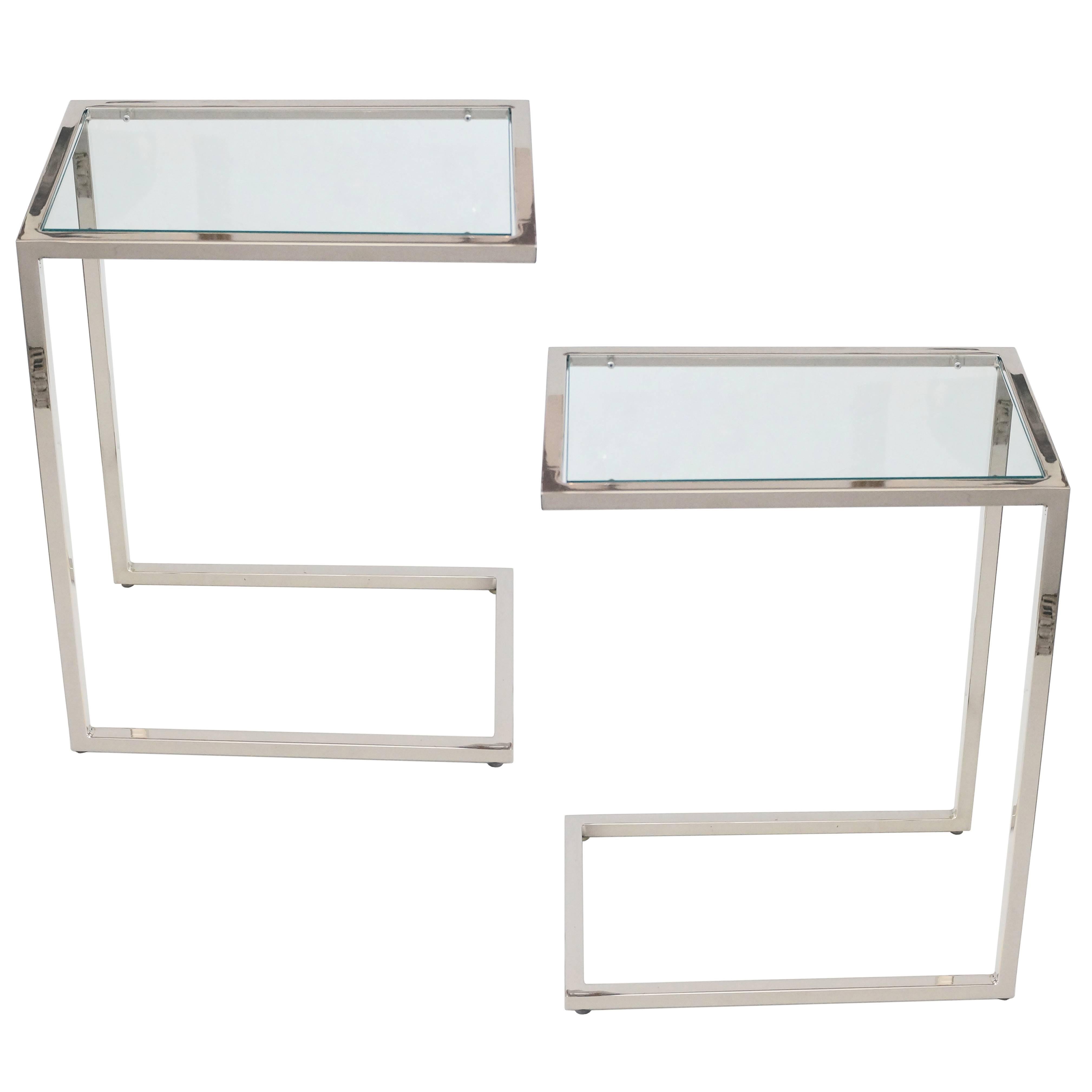 Pair of 1970s Milo Baughman Thin Line Side Tables in Polished Chrome and Glass