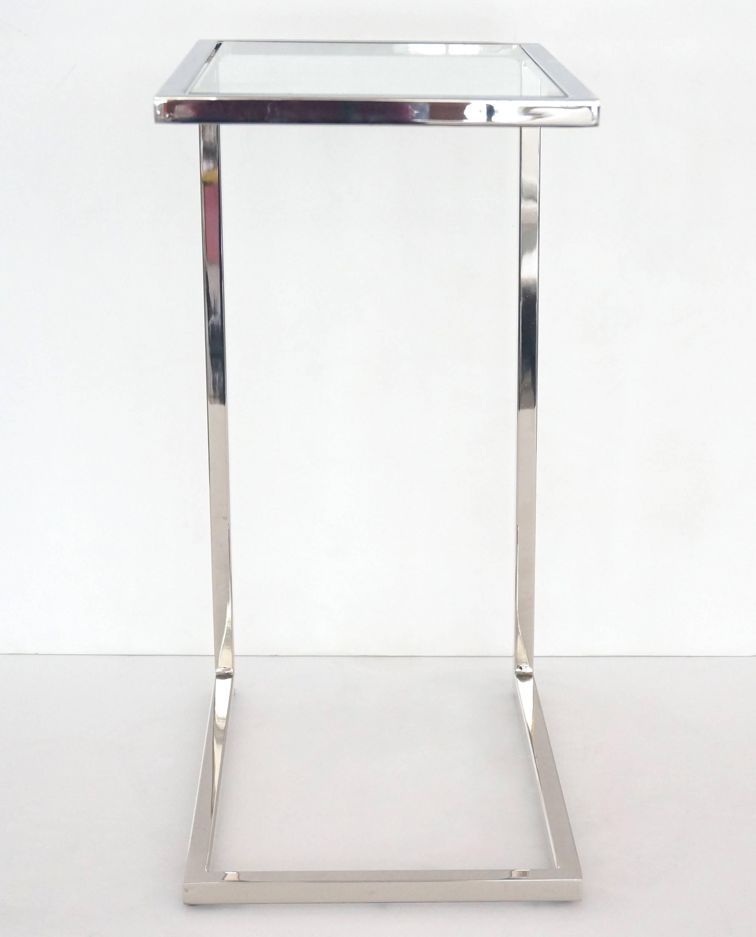 Mid-Century Modern Pair of 1970s Milo Baughman Thin Line Side Tables in Polished Chrome and Glass