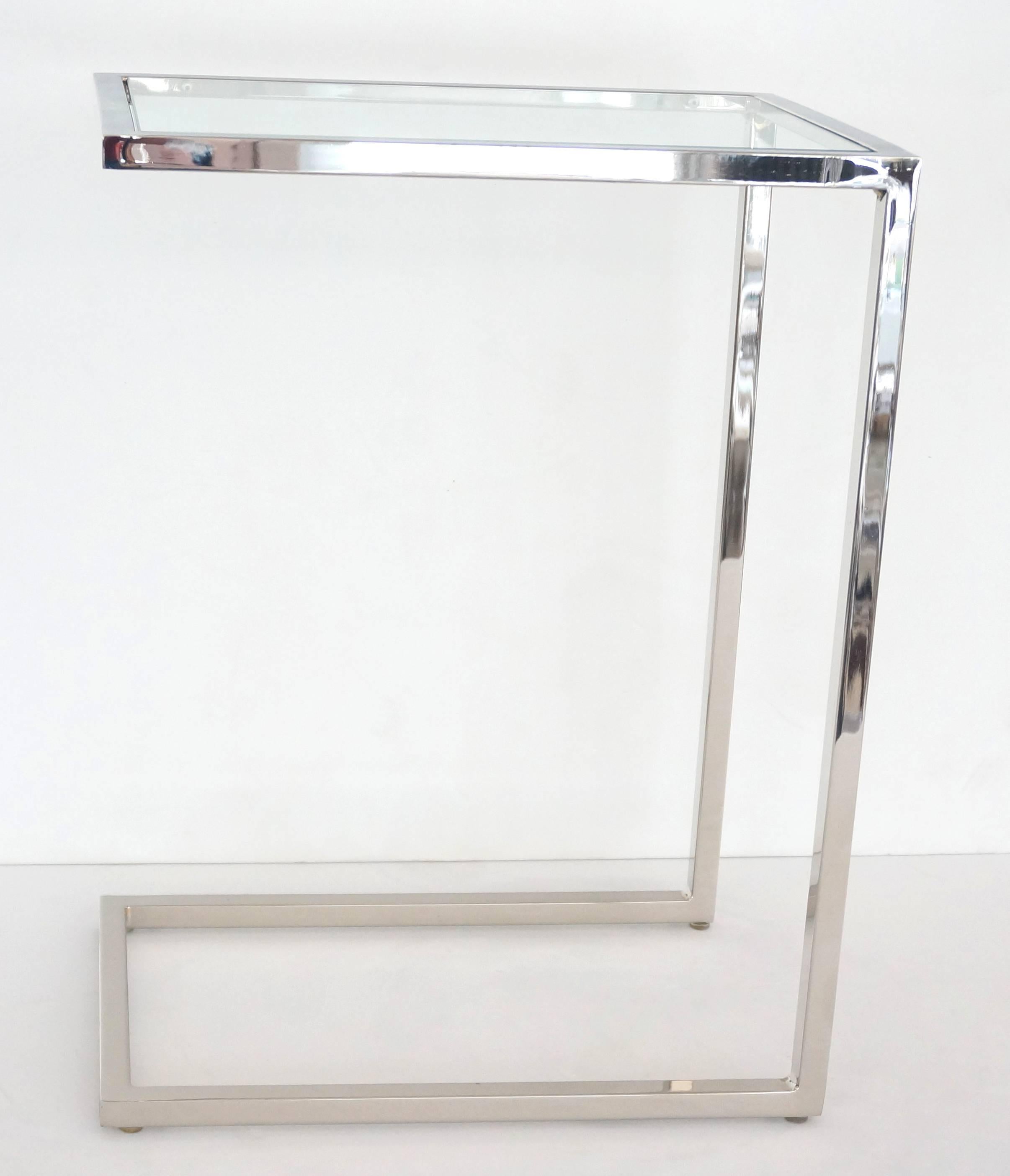 American Pair of 1970s Milo Baughman Thin Line Side Tables in Polished Chrome and Glass
