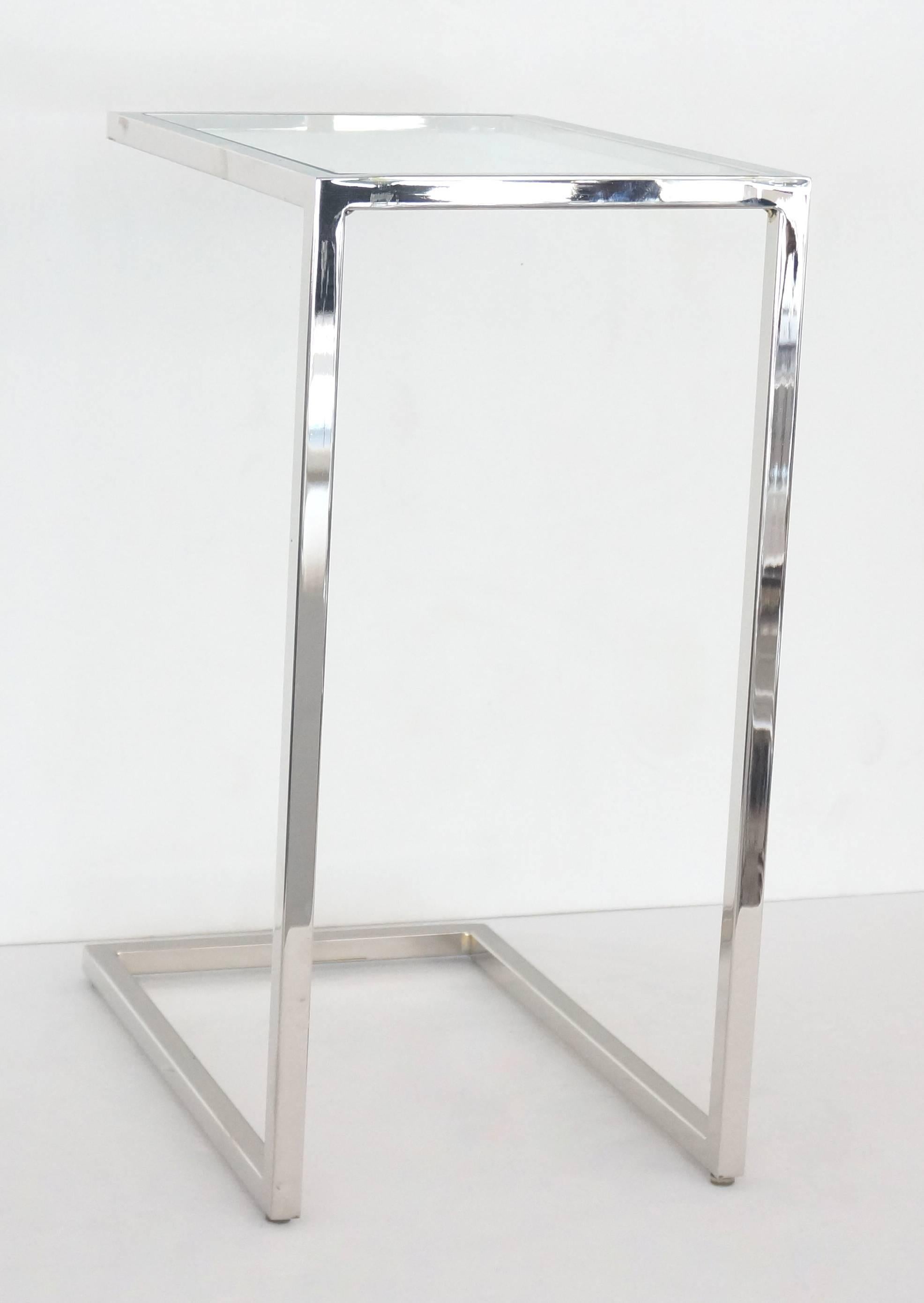 Pair of 1970s Milo Baughman Thin Line Side Tables in Polished Chrome and Glass In Excellent Condition In West Palm Beach, FL