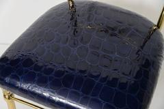 Chiavari Brass Side Chair in Navy Blue Italian Patent Leather Pattern Alligator