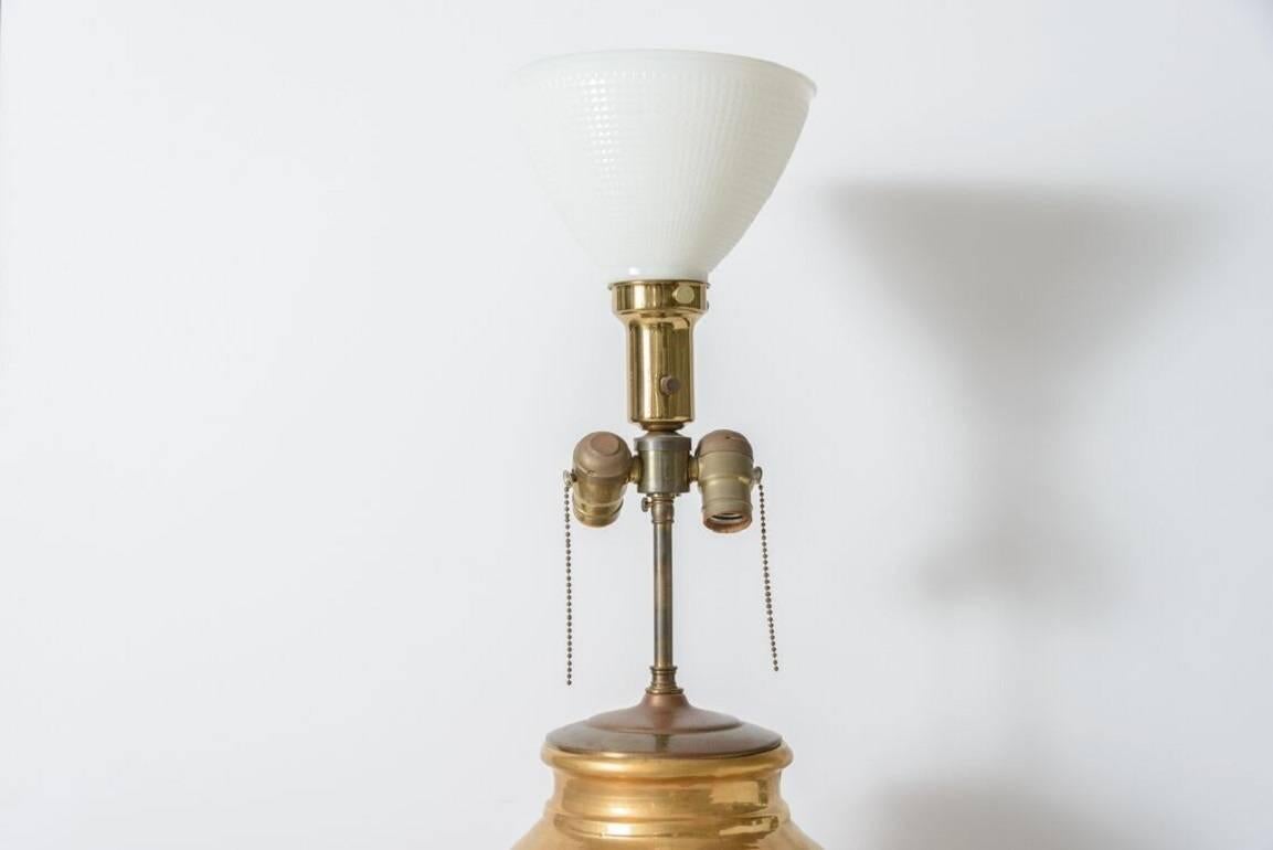 20th Century Pair of Hollywood Regency Style Table Lamps with Ron Dier Gold Ceramic Vases