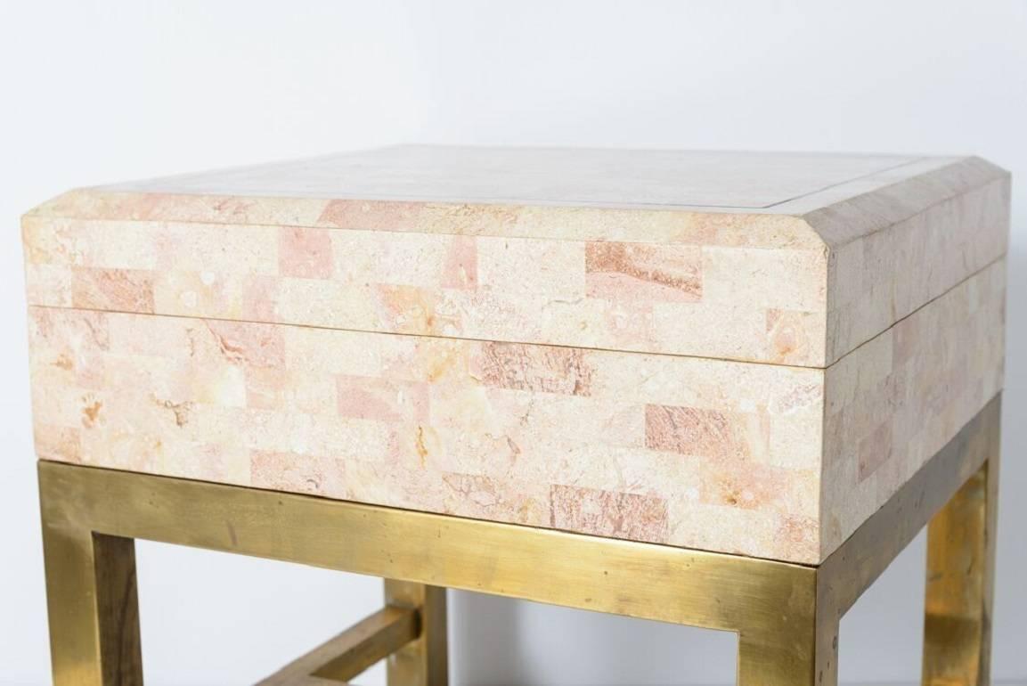 Philippine Maitland Smith Box on Stand, Tessellated Marble and Brass