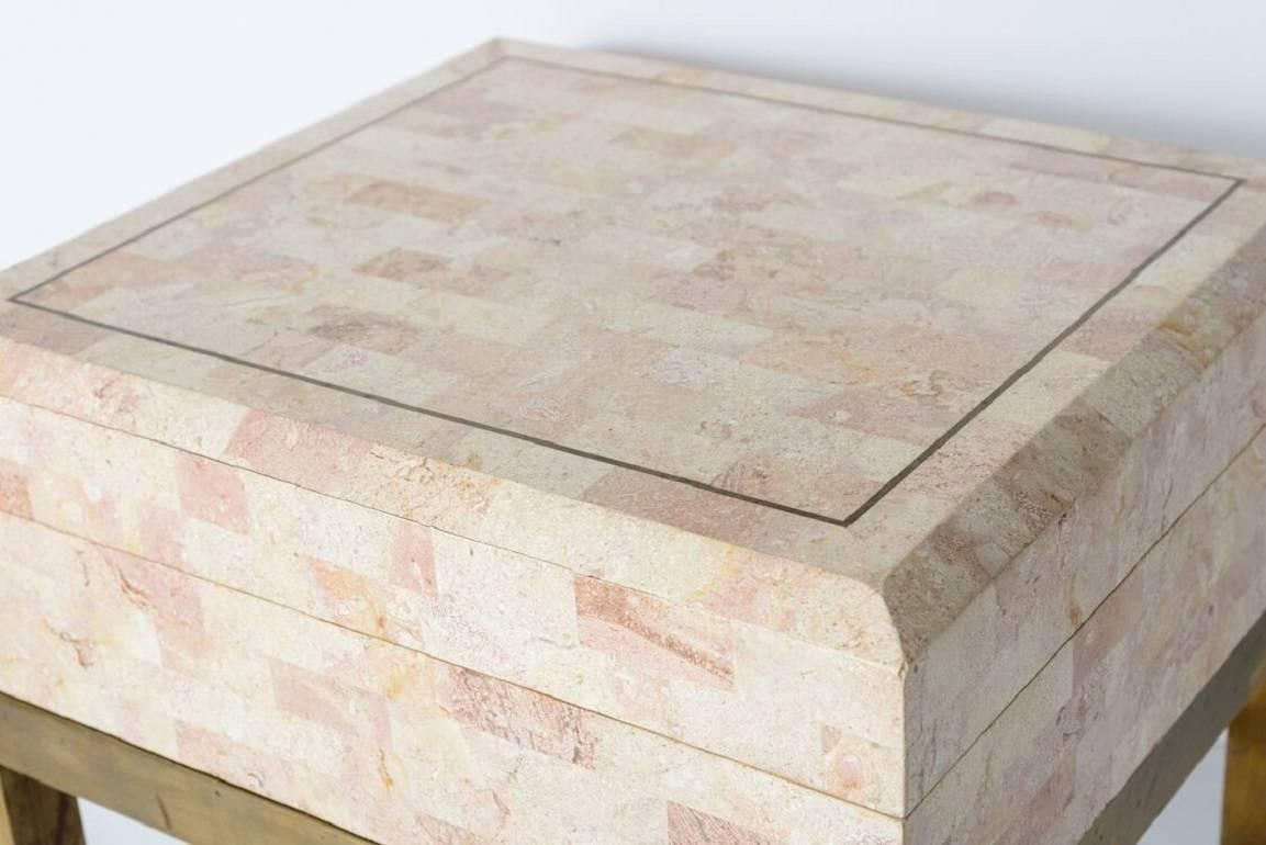 20th Century Maitland Smith Box on Stand, Tessellated Marble and Brass